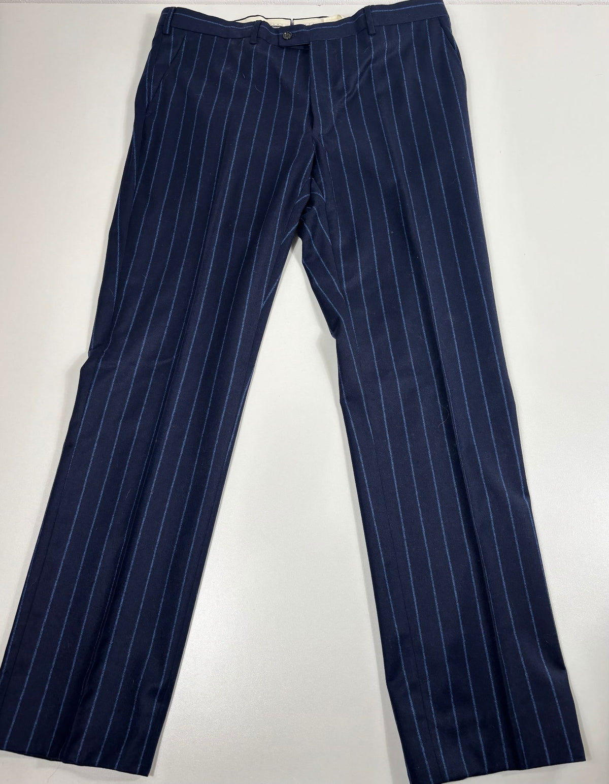 Costume trois pièces Smalto laine et cachemire rayé bleu marine – Taille 56-15