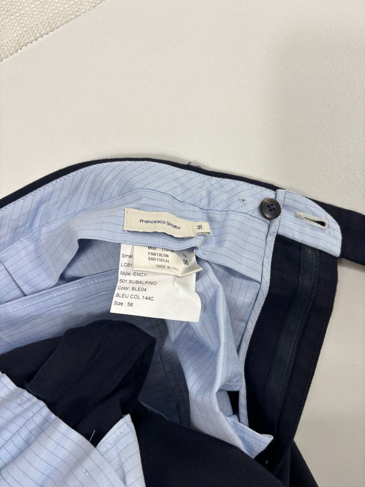 Pantalon Francesco Smalto sartorial coton bleu marine – Taille 48 (IT 56 / US 40)-2