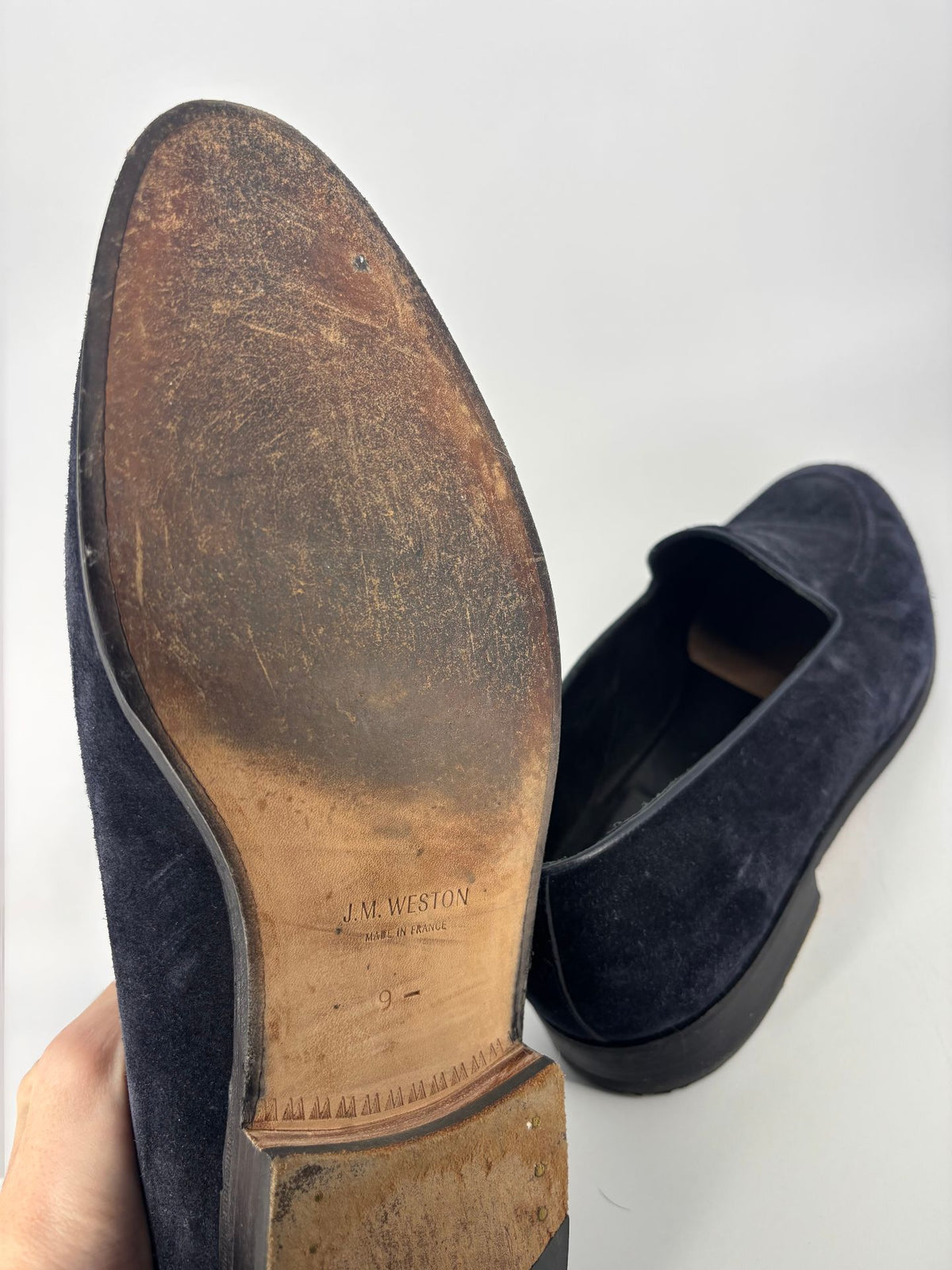 Mocassins J.M. Weston en daim bleu marine – Pointure 43-8