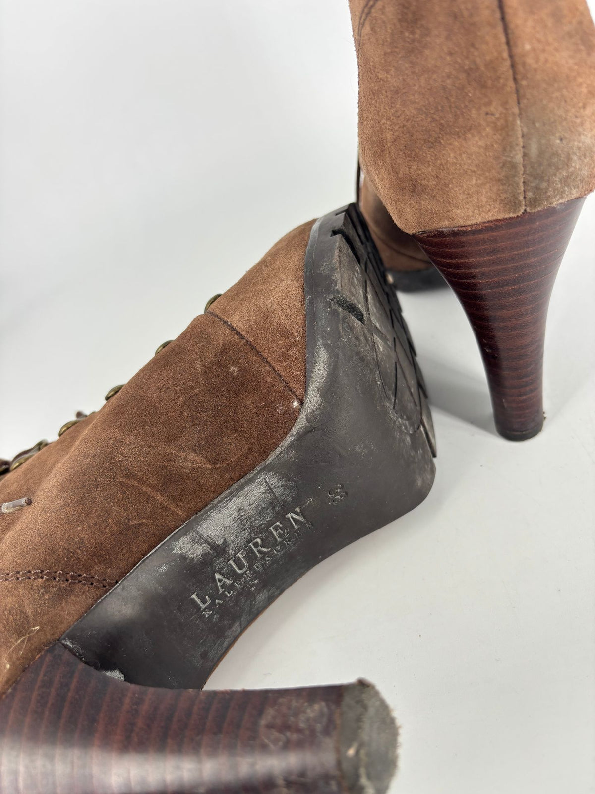 Bottines Lauren Ralph Lauren Darby daim marron à talon – Pointure 36-8