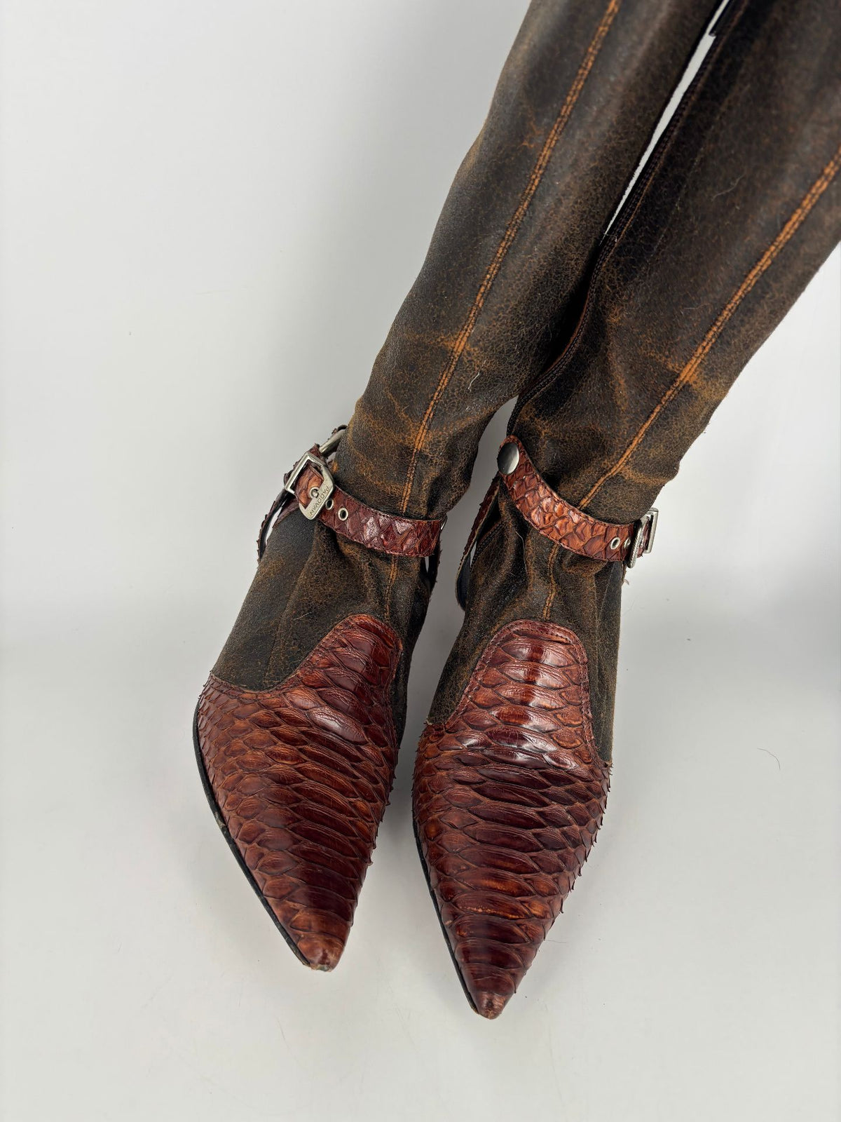 Bottes Luciano Padovan en python et cuir vieilli – Pointure 37,5-4