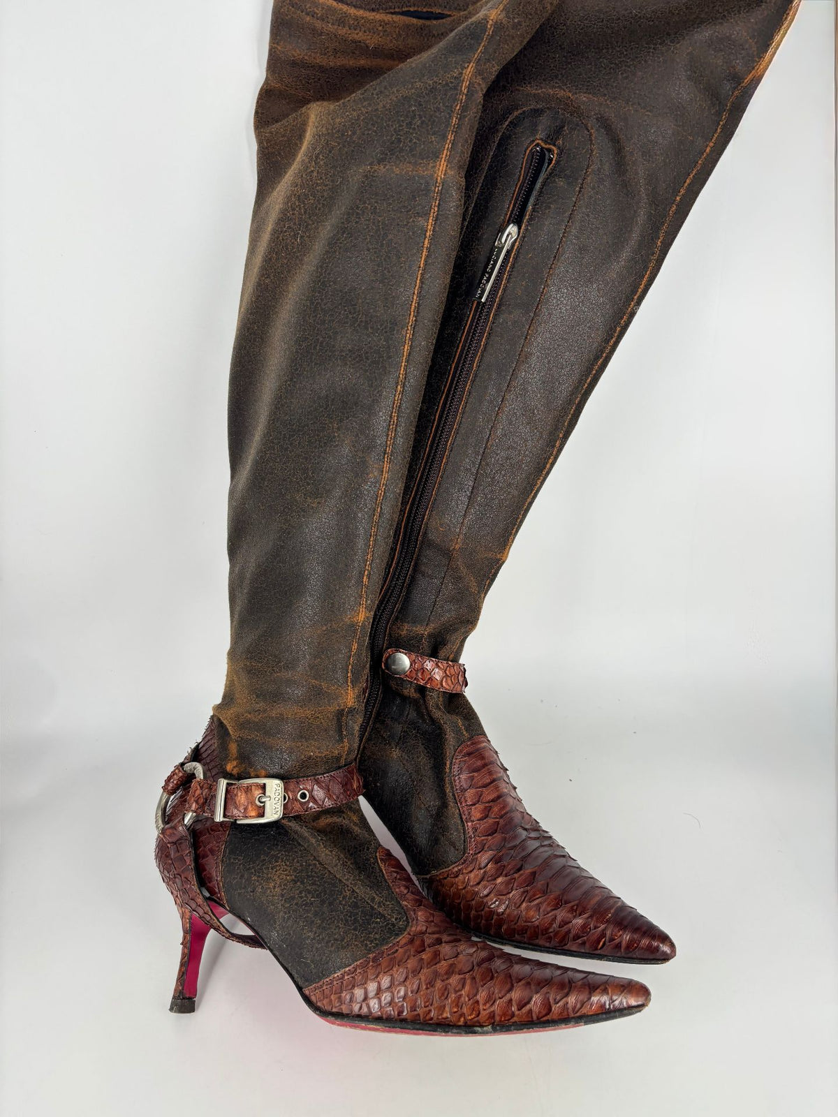 Bottes Luciano Padovan en python et cuir vieilli – Pointure 37,5-5