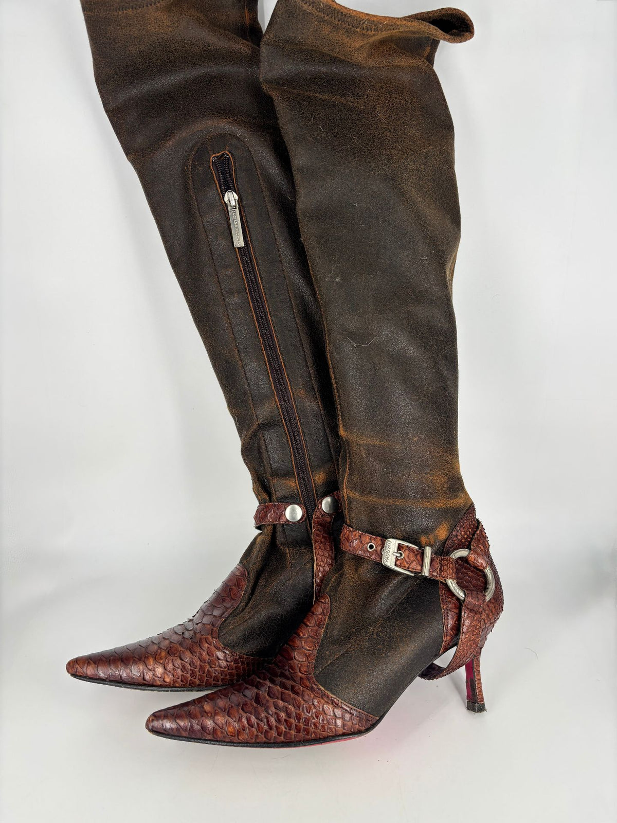 Bottes Luciano Padovan en python et cuir vieilli – Pointure 37,5-6