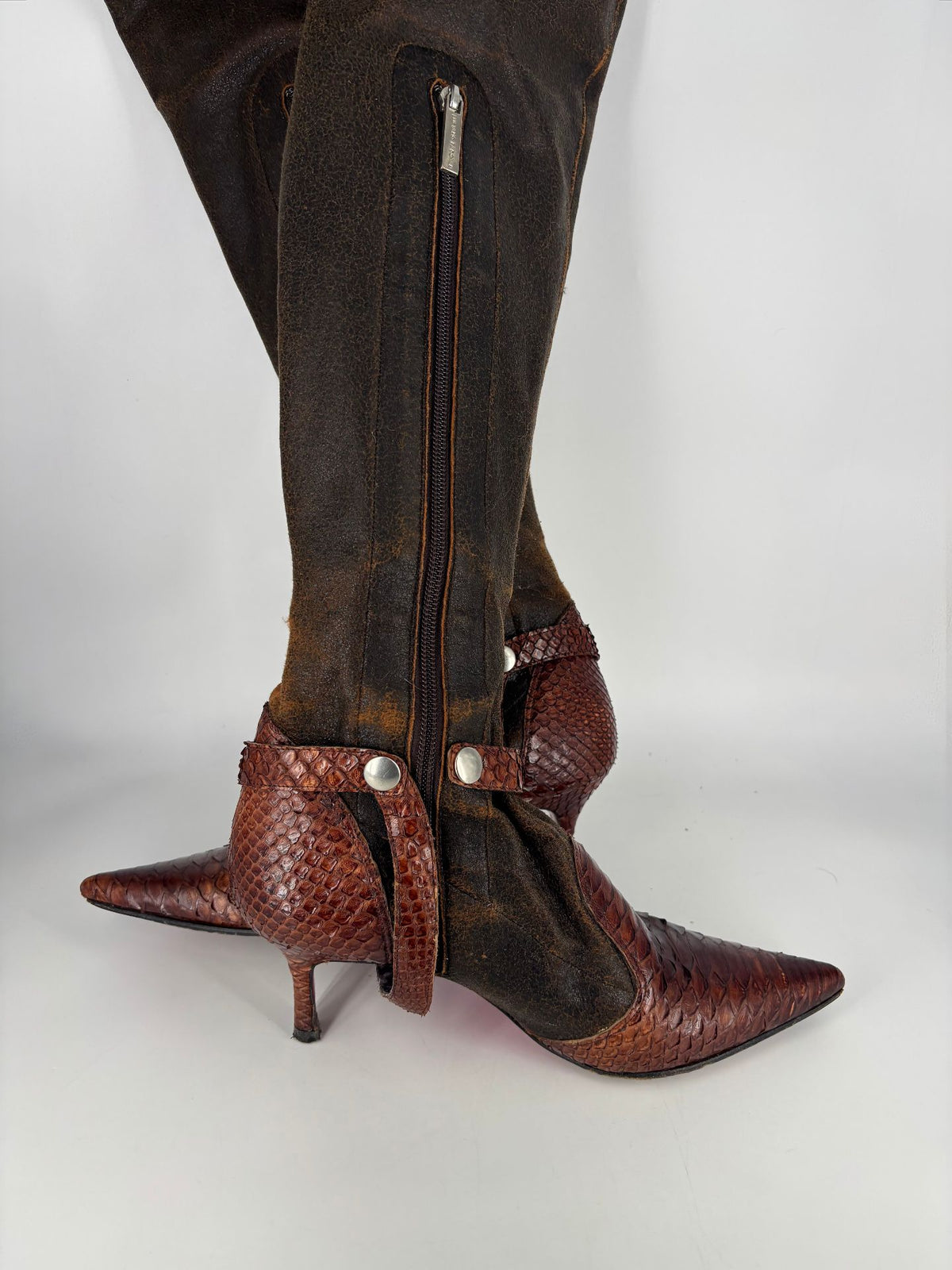Bottes Luciano Padovan en python et cuir vieilli – Pointure 37,5-8