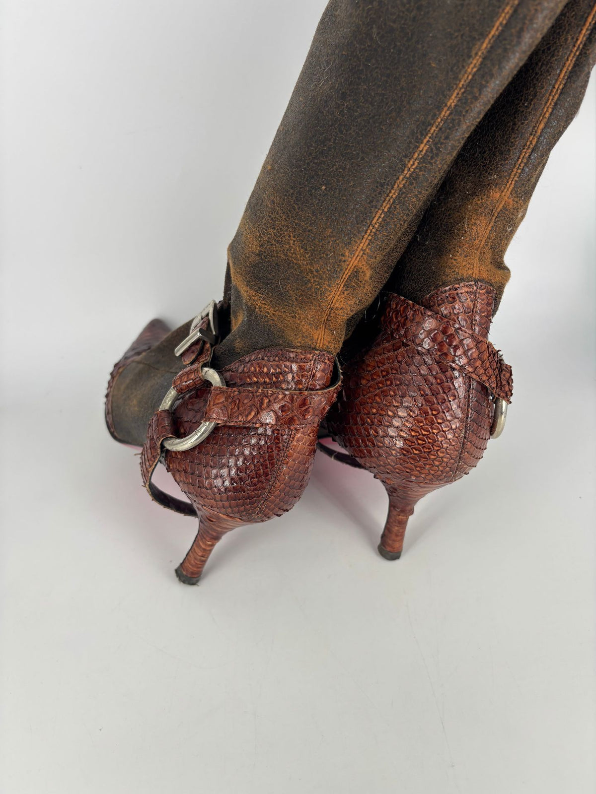 Bottes Luciano Padovan en python et cuir vieilli – Pointure 37,5-9