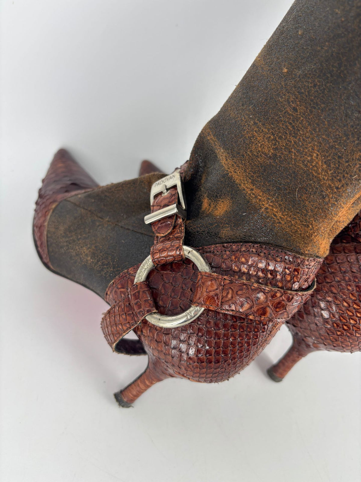 Bottes Luciano Padovan en python et cuir vieilli – Pointure 37,5-10