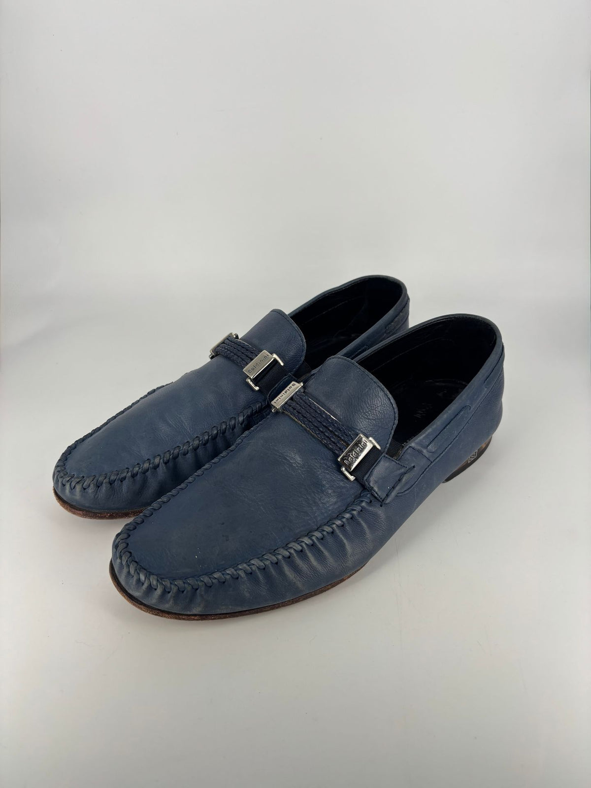 Mocassins Baldinini cuir bleu bride tressée siglée – Pointure 43-2