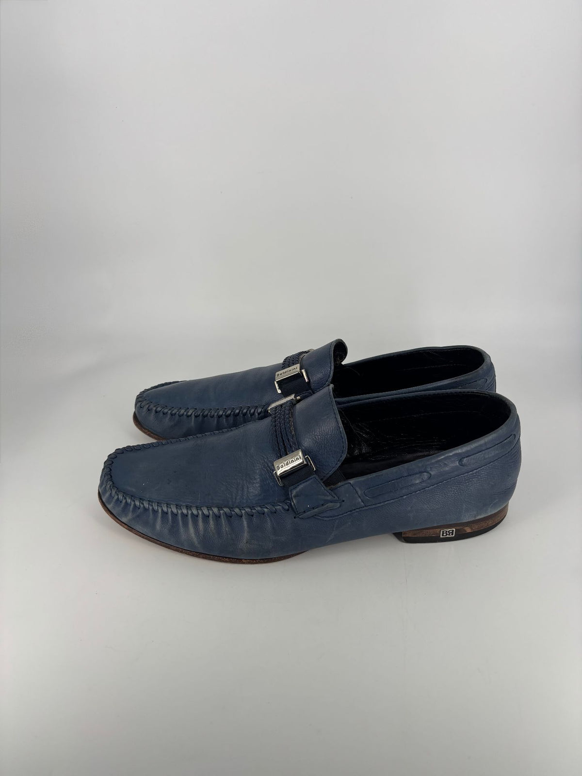 Mocassins Baldinini cuir bleu bride tressée siglée – Pointure 43-3