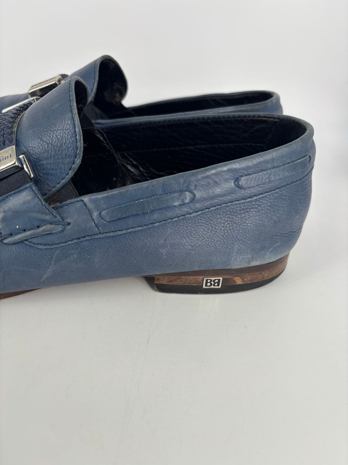 Mocassins Baldinini cuir bleu bride tressée siglée – Pointure 43-4