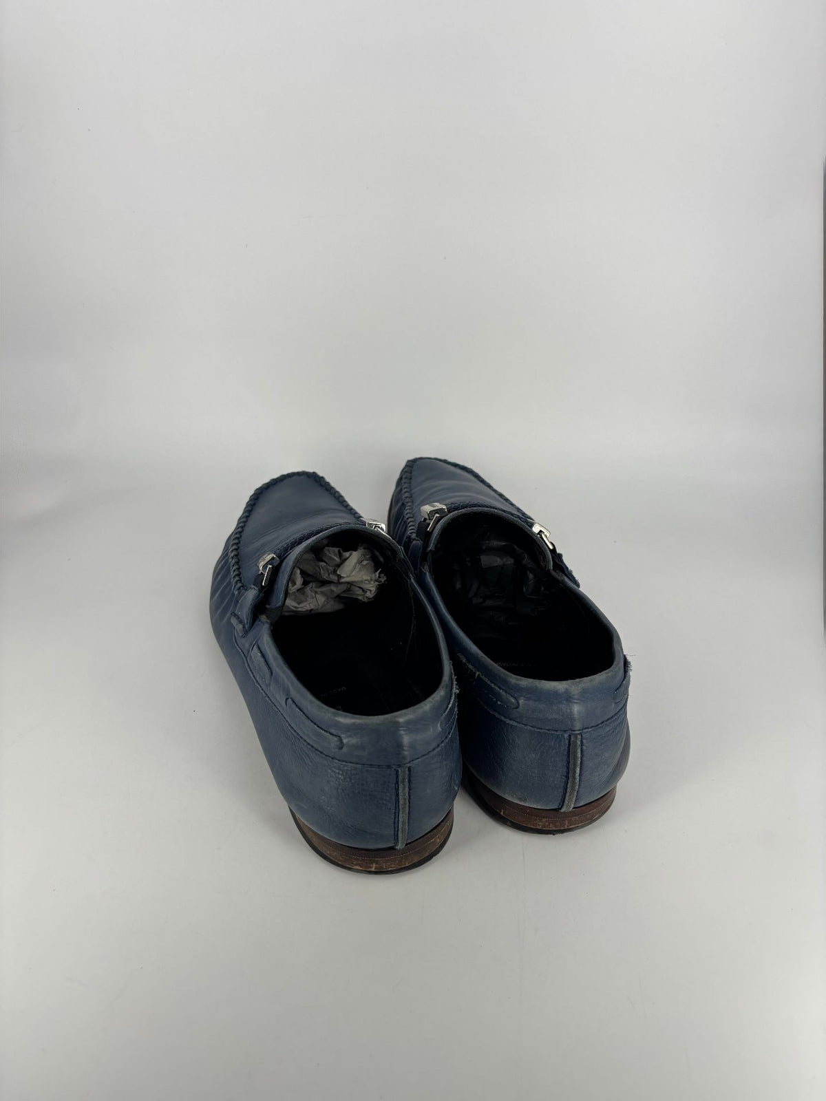 Mocassins Baldinini cuir bleu bride tressée siglée – Pointure 43-5