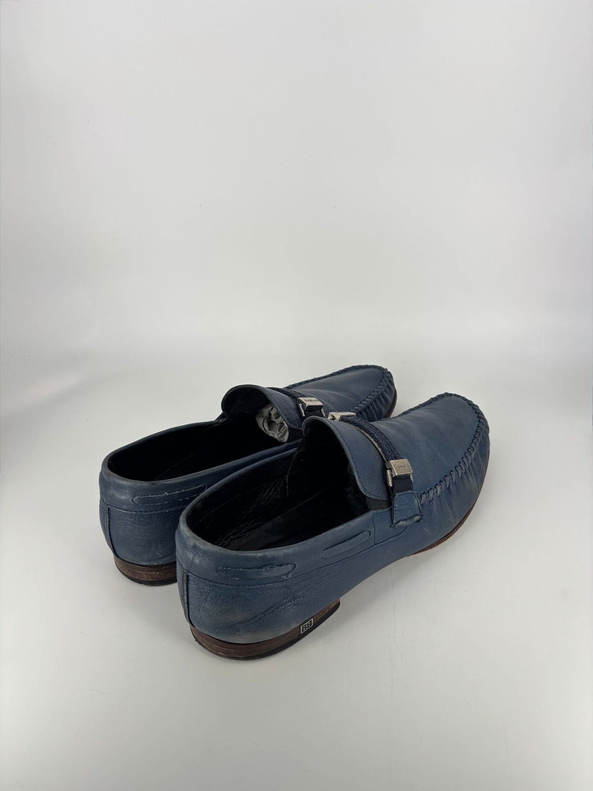 Mocassins Baldinini cuir bleu bride tressée siglée – Pointure 43-6
