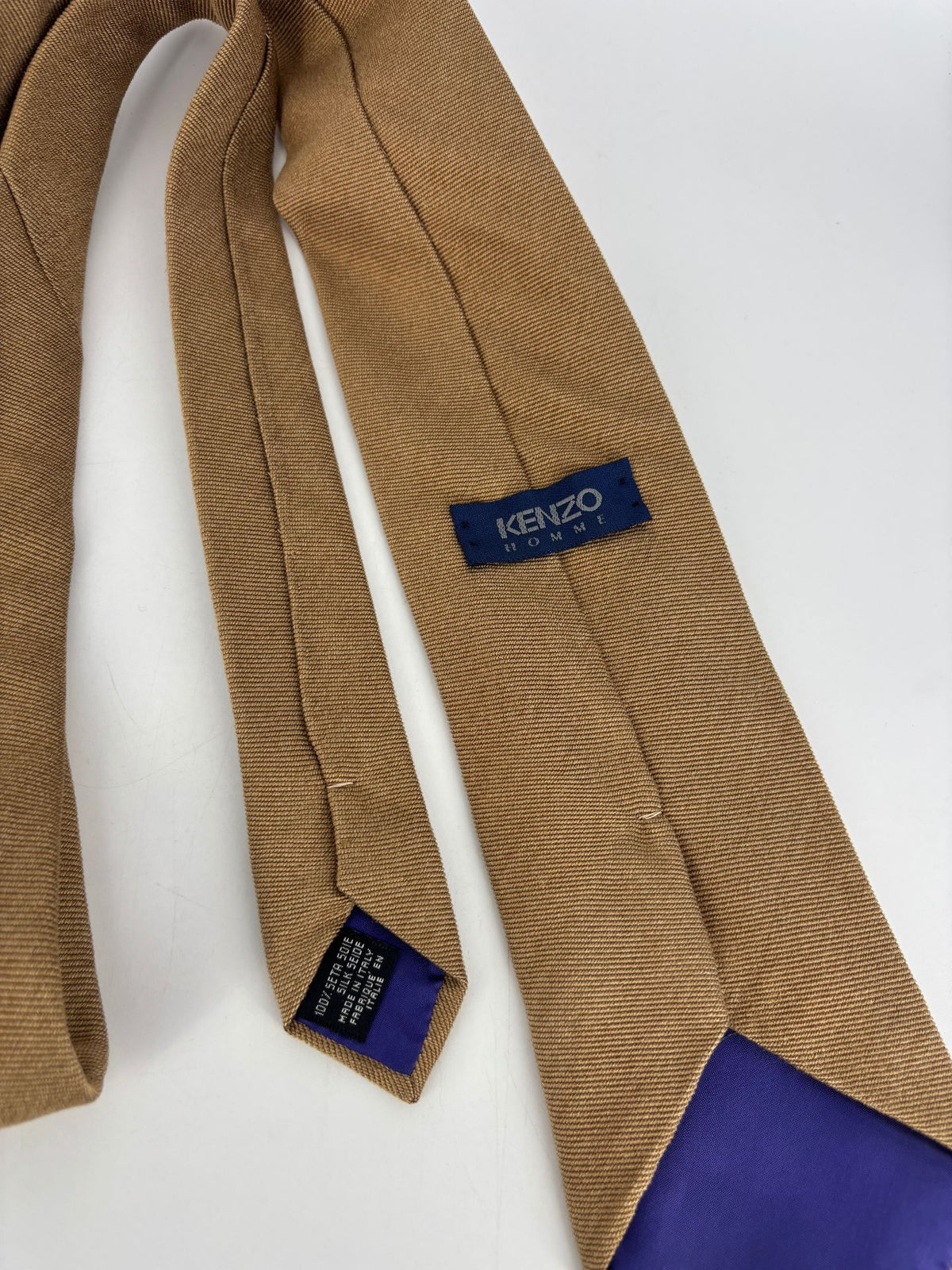 Cravate Kenzo en soie unie camel-3