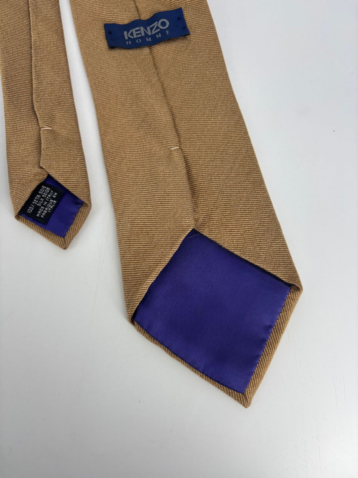 Cravate Kenzo en soie unie camel-5
