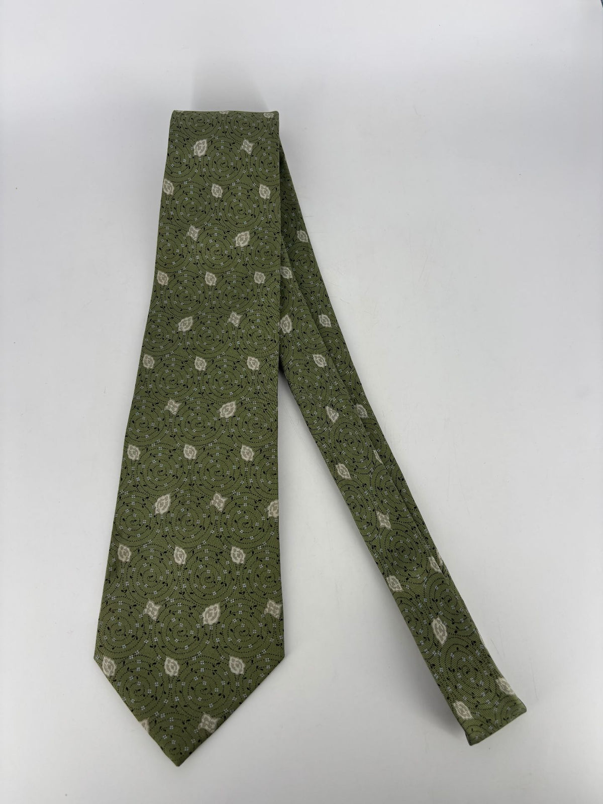 Cravate Balmain Paris vintage en soie vert olive-2