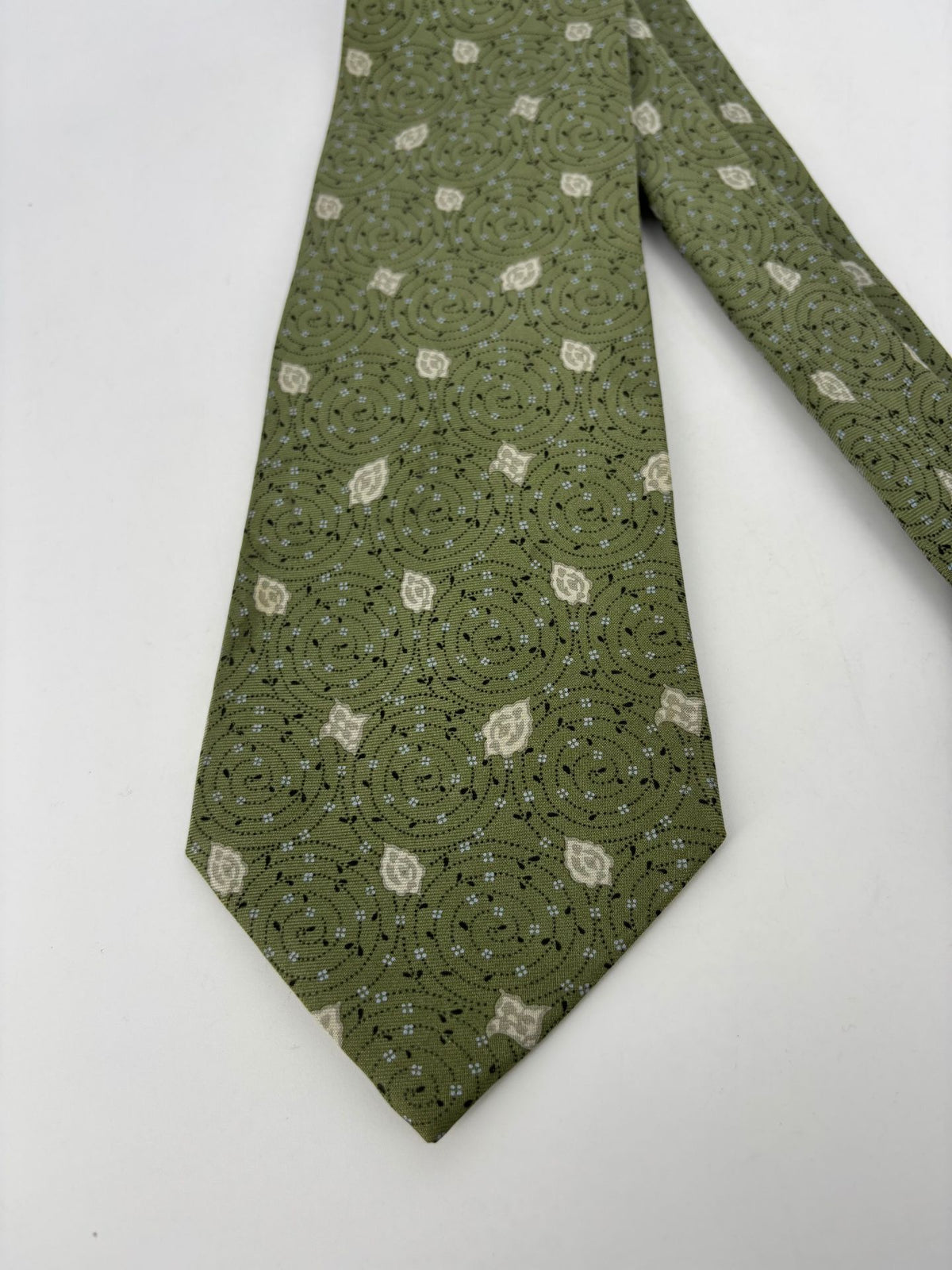 Cravate Balmain Paris vintage en soie vert olive-3