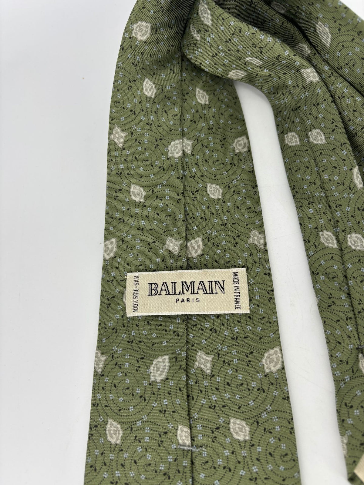 Cravate Balmain Paris vintage en soie vert olive-4