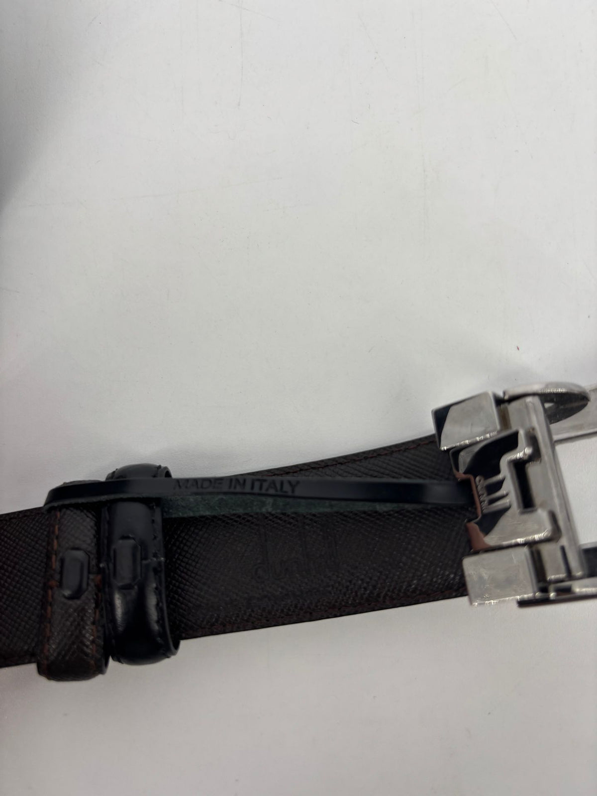 Ceinture Dunhill en cuir noir boucle argentée texturée – Taille 110-8