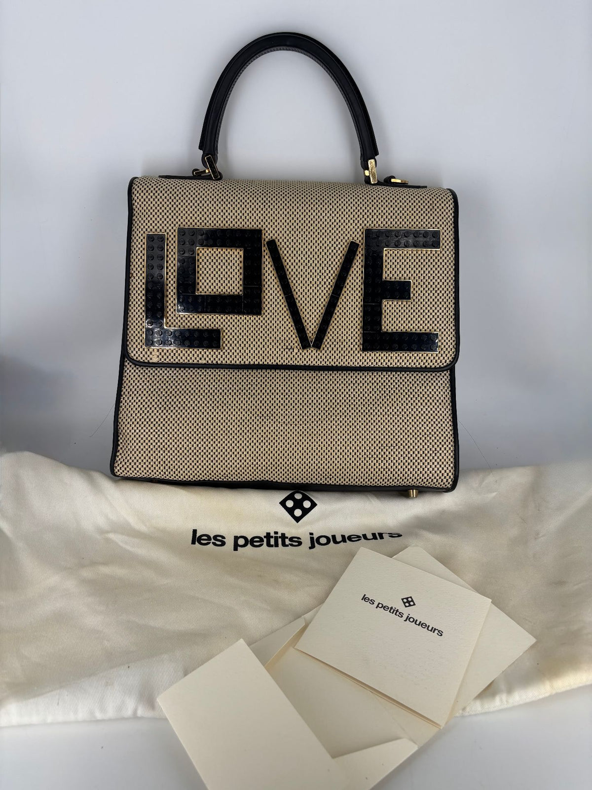 Sac Les Petits Joueurs Alex LOVE raffia et cuir noir-2