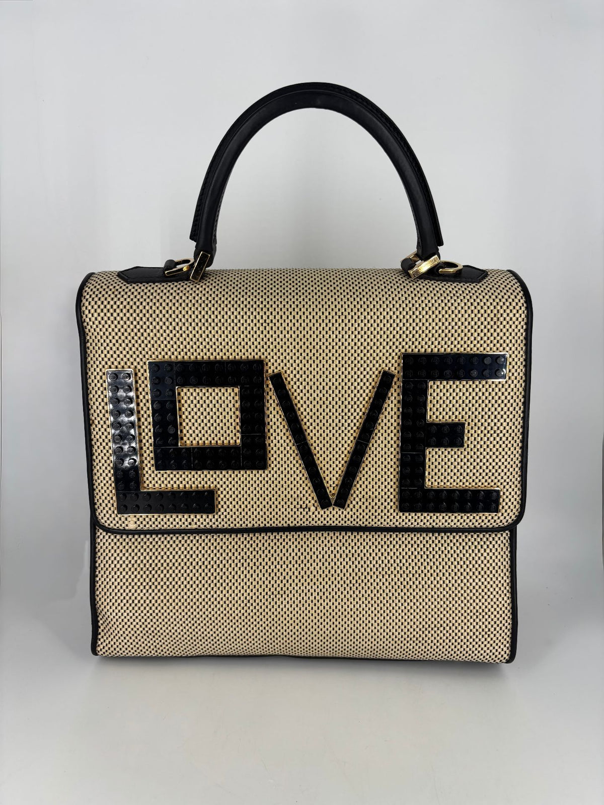 Sac Les Petits Joueurs Alex LOVE raffia et cuir noir-3