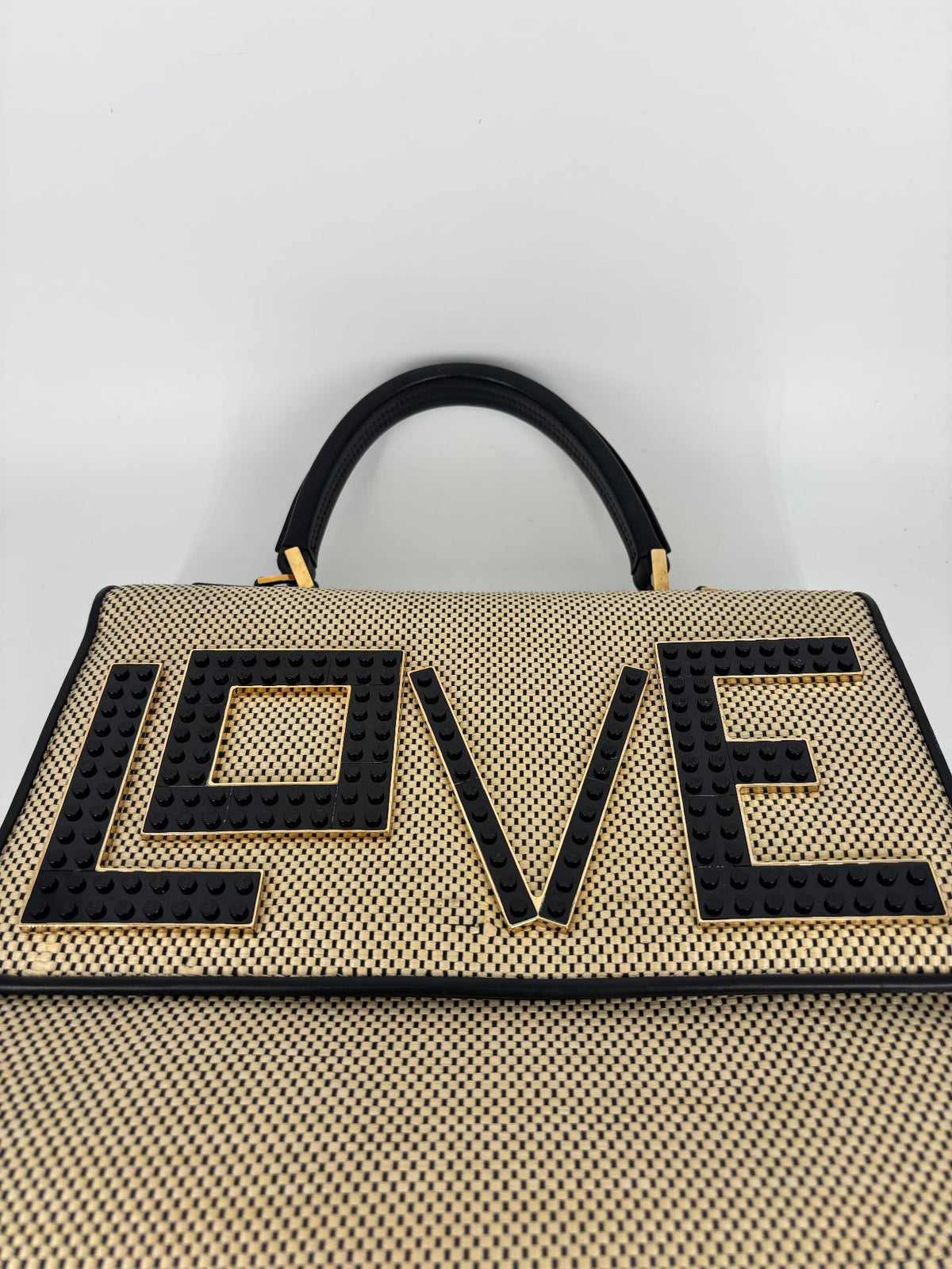 Sac Les Petits Joueurs Alex LOVE raffia et cuir noir-9