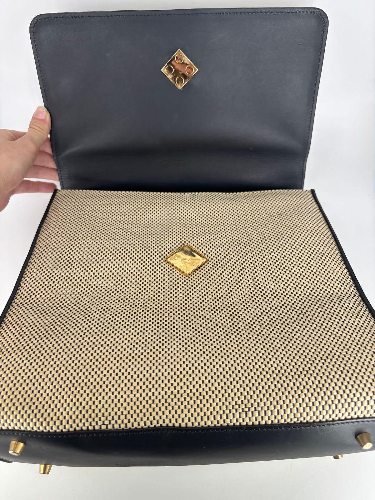 Sac Les Petits Joueurs Alex LOVE raffia et cuir noir-10