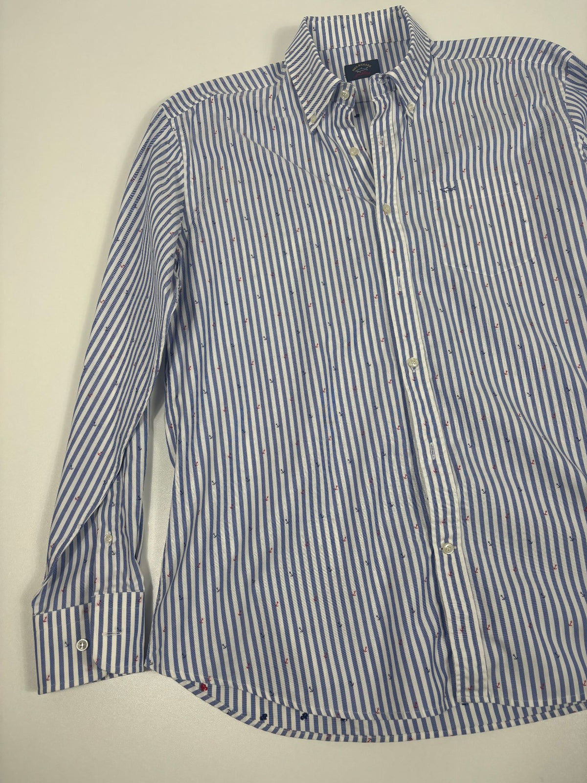 Chemise Paul & Shark Yachting rayée bleue à motif ancres – Taille 43-2