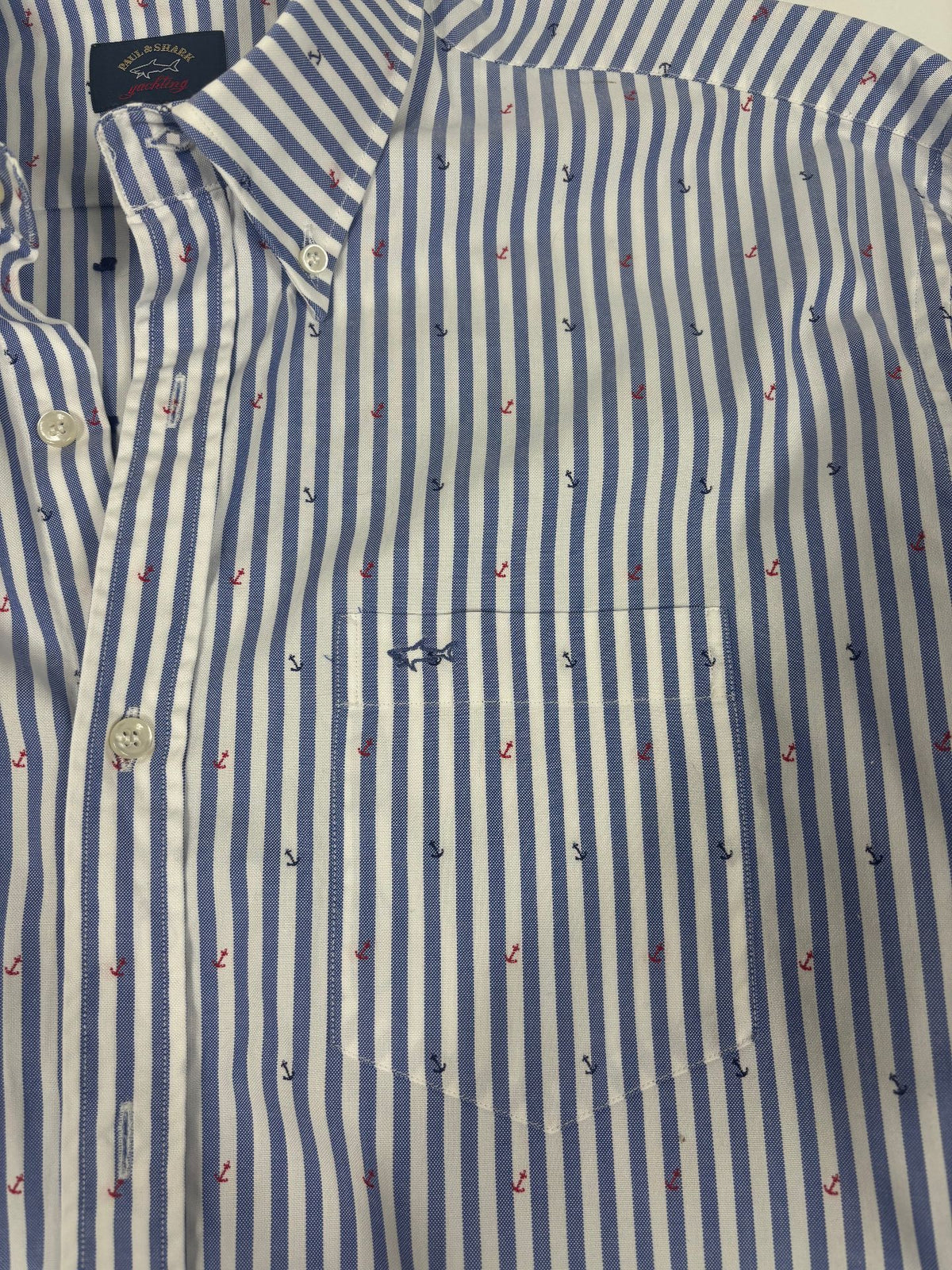 Chemise Paul & Shark Yachting rayée bleue à motif ancres – Taille 43-4