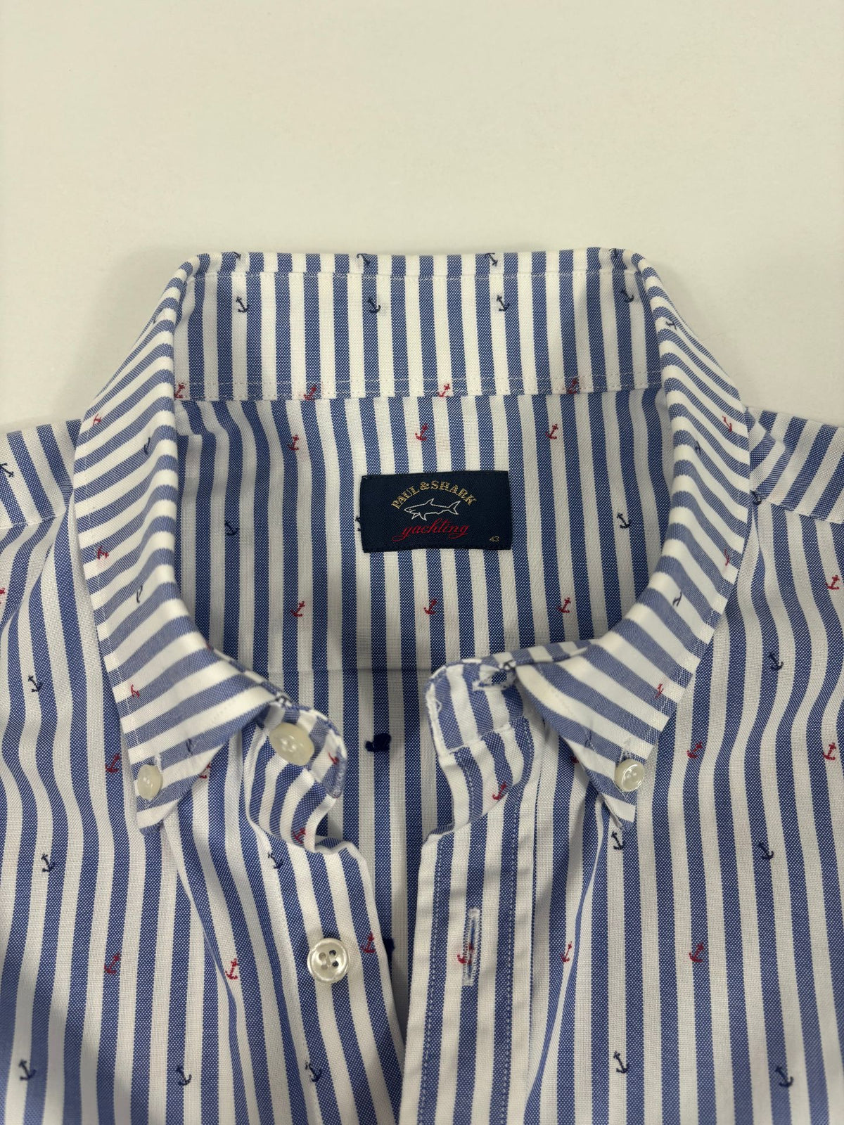 Chemise Paul & Shark Yachting rayée bleue à motif ancres – Taille 43-6