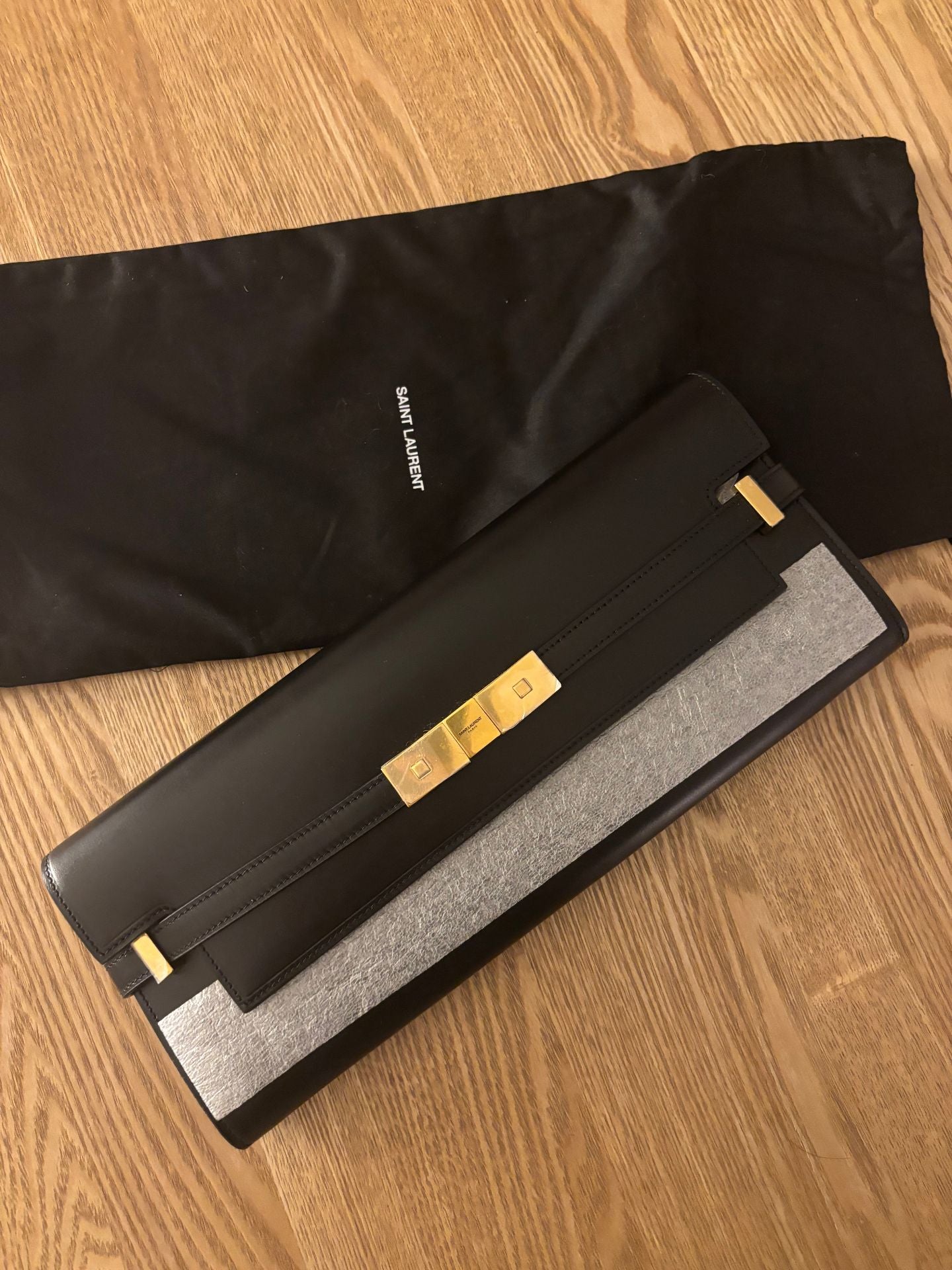 Pochette Manhattan Clutch cuir noir – Saint Laurent-2