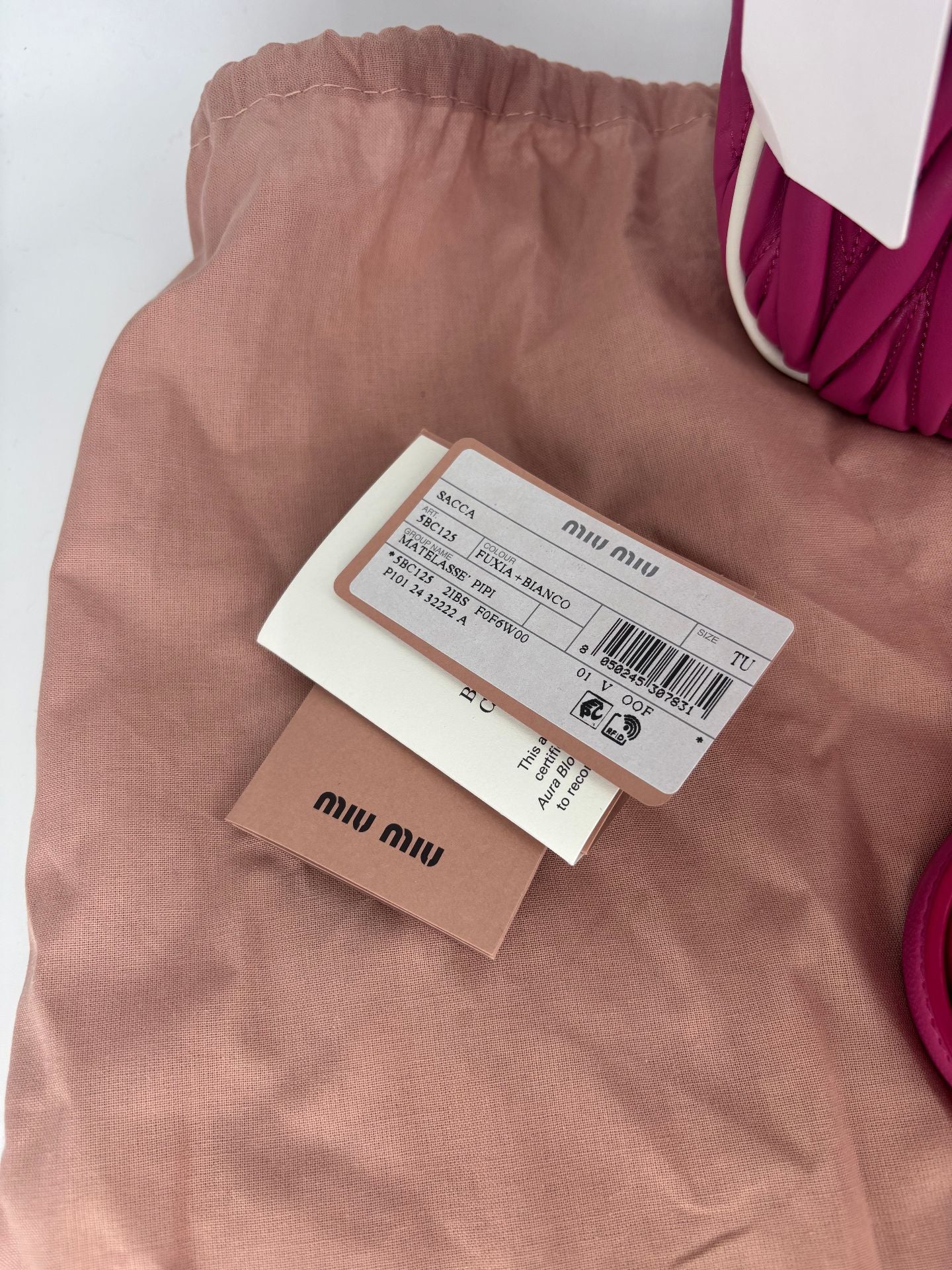 Miu Miu Wander cuir nappa matelassé rose fuchsia bords ivoire – Neuf-3