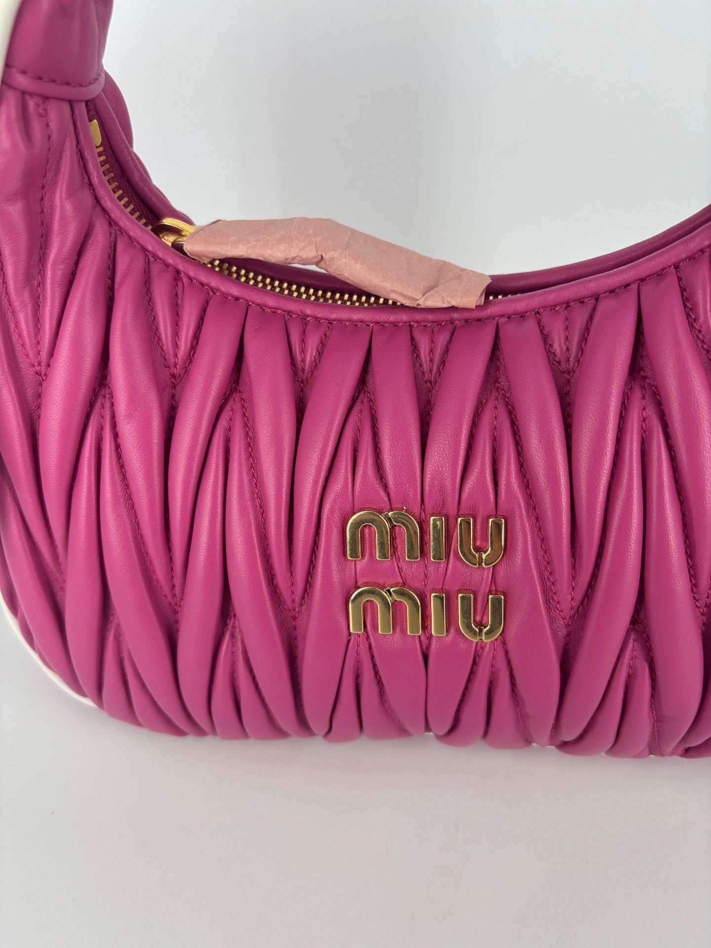 Miu Miu Wander cuir nappa matelassé rose fuchsia bords ivoire – Neuf-5