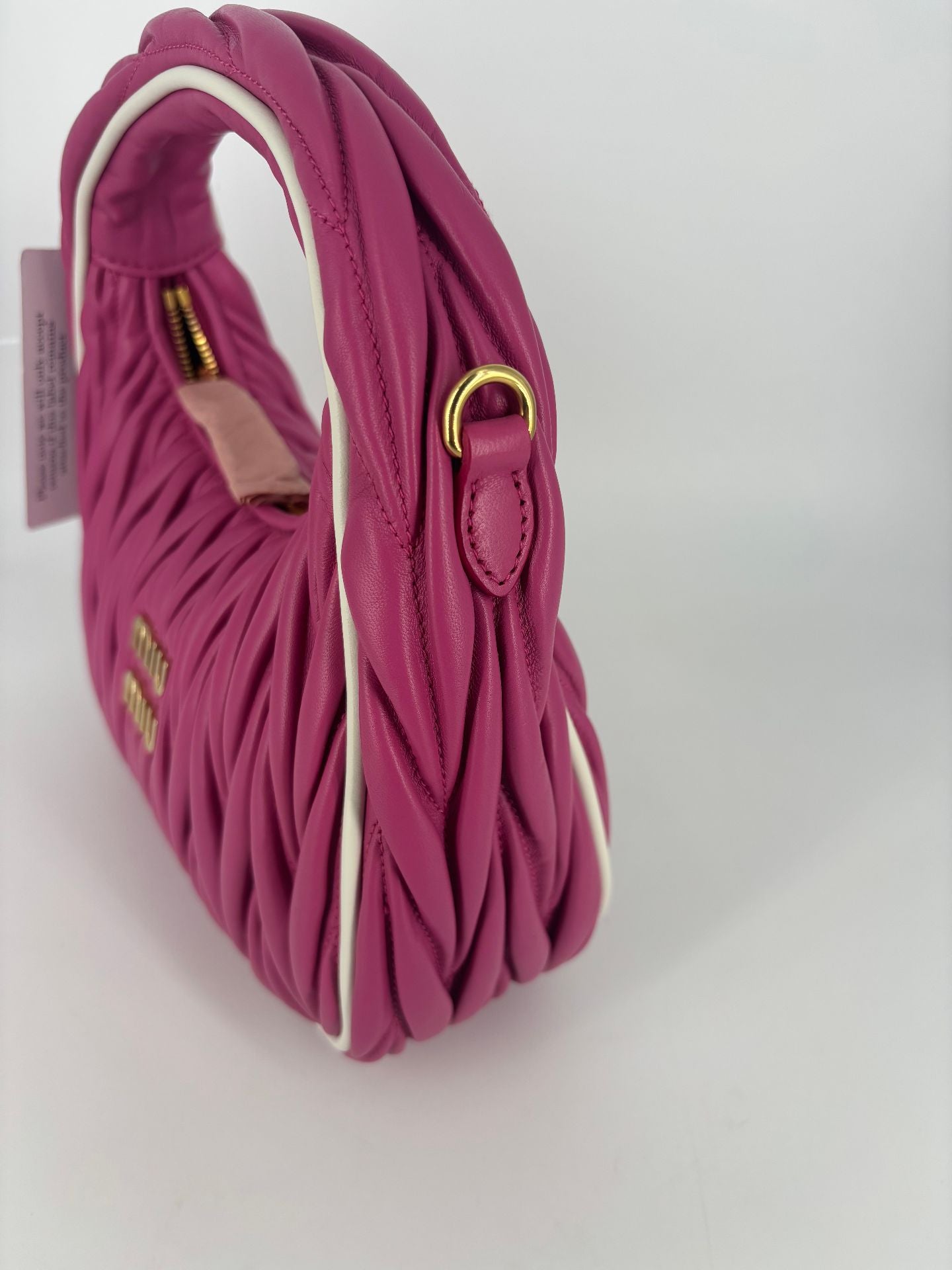 Miu Miu Wander cuir nappa matelassé rose fuchsia bords ivoire – Neuf-7