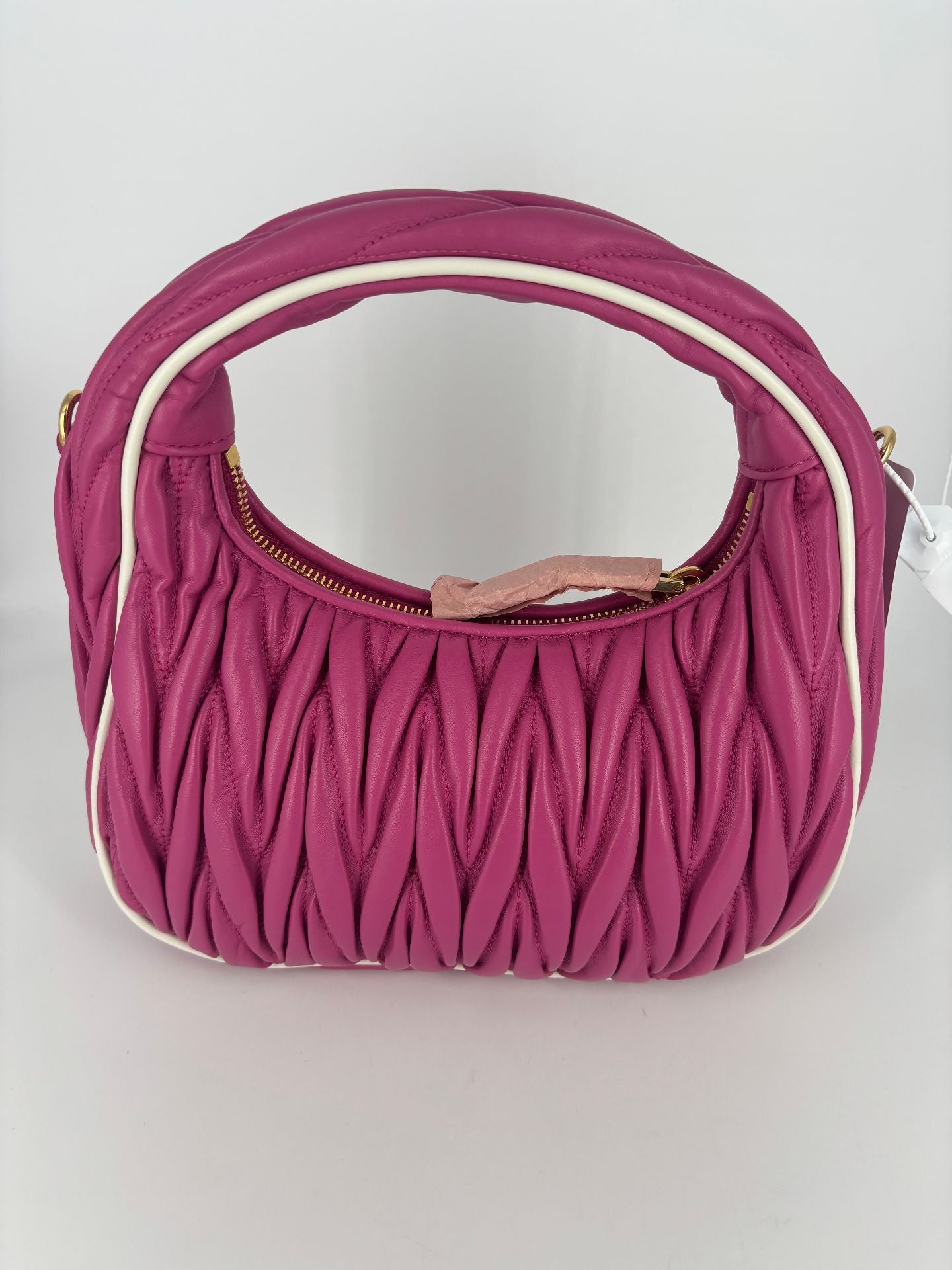 Miu Miu Wander cuir nappa matelassé rose fuchsia bords ivoire – Neuf-8
