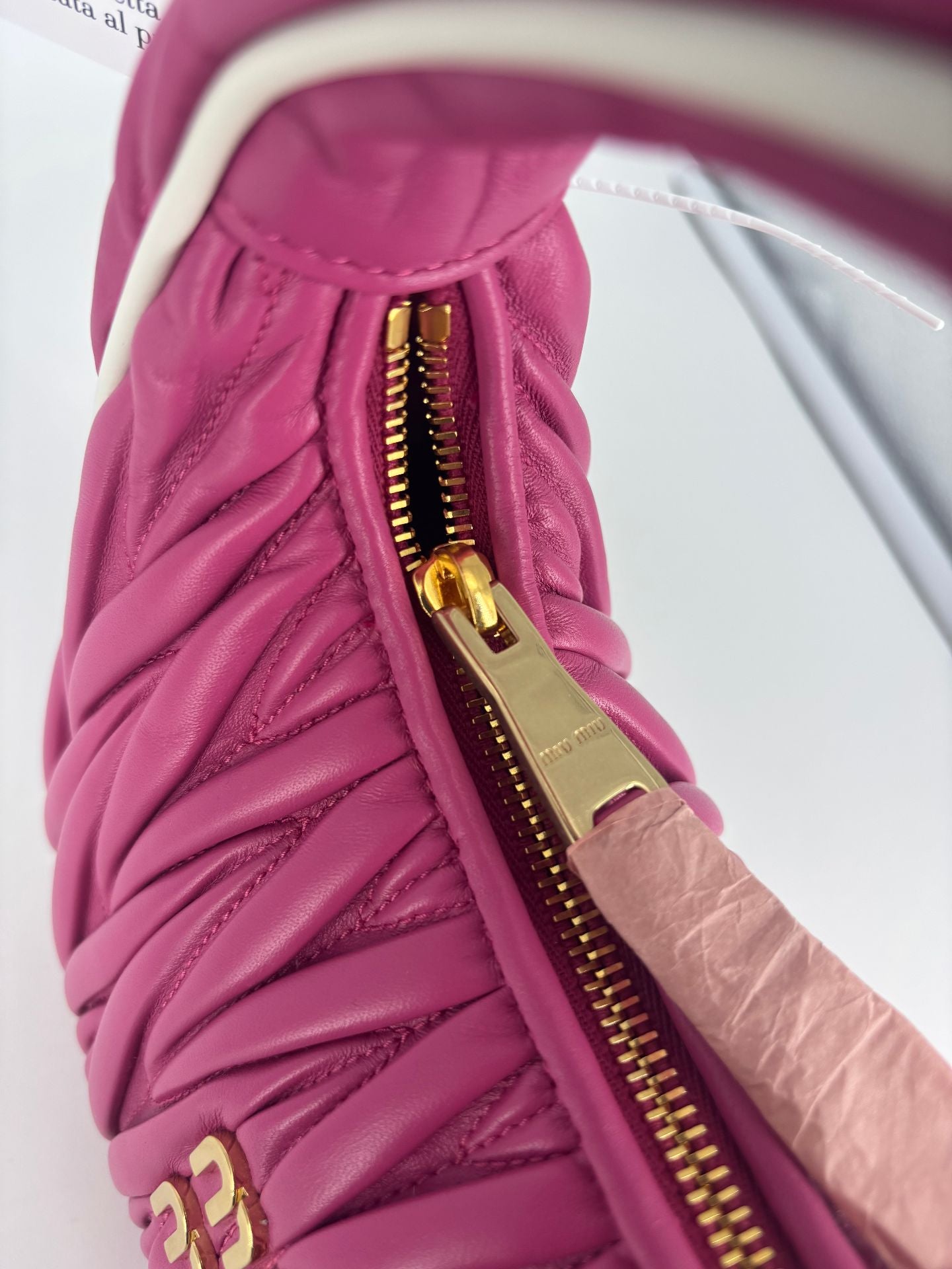 Miu Miu Wander cuir nappa matelassé rose fuchsia bords ivoire – Neuf-11