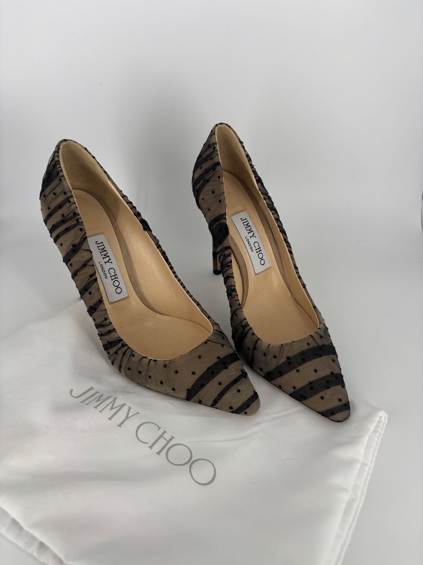 Escarpins Jimmy Choo Romy tulle plumetis noir fond chair – P.36 – Parfait état-2