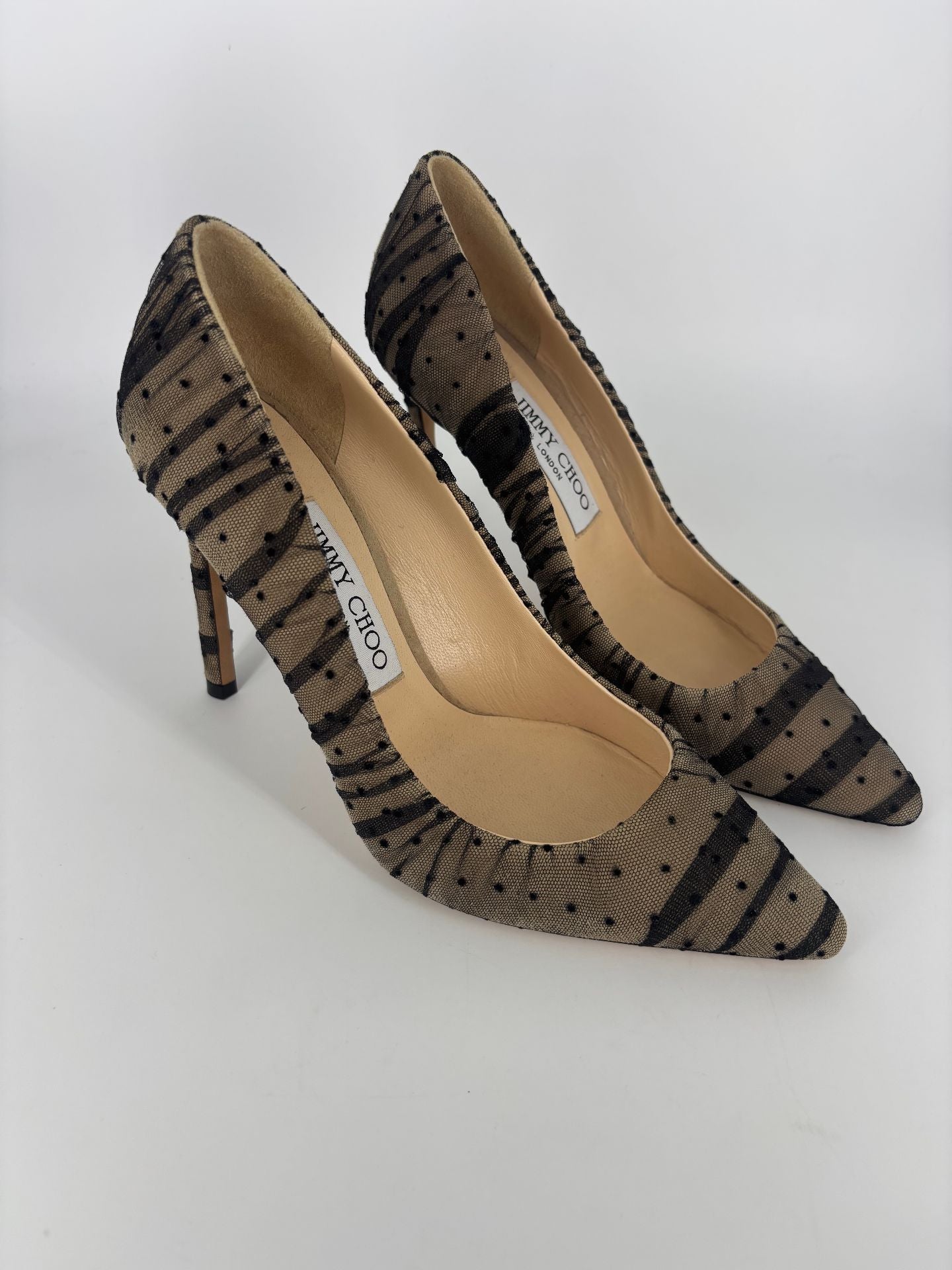 Escarpins Jimmy Choo Romy tulle plumetis noir fond chair – P.36 – Parfait état-3
