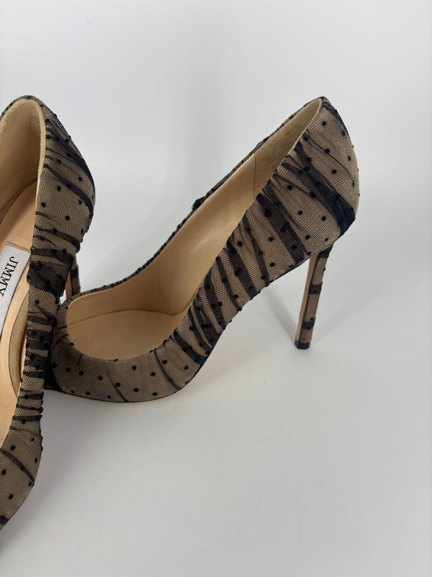 Escarpins Jimmy Choo Romy tulle plumetis noir fond chair – P.36 – Parfait état-9