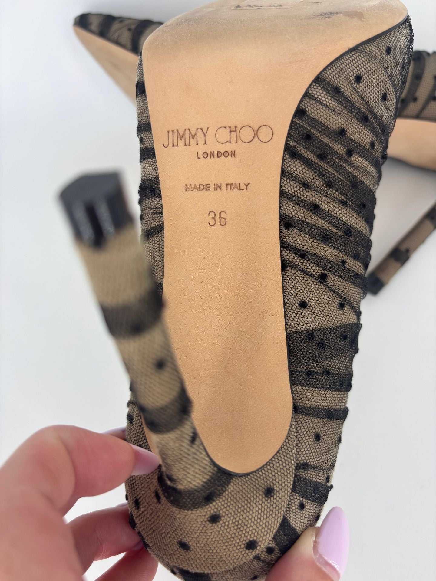 Escarpins Jimmy Choo Romy tulle plumetis noir fond chair – P.36 – Parfait état-11