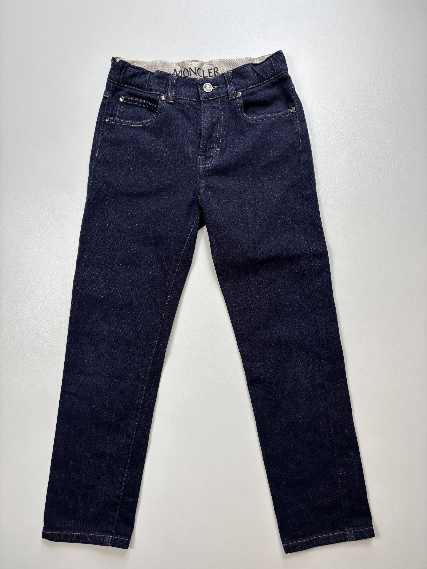 Jean Moncler enfant denim bleu marine indigo patch logo – Taille 10 ans