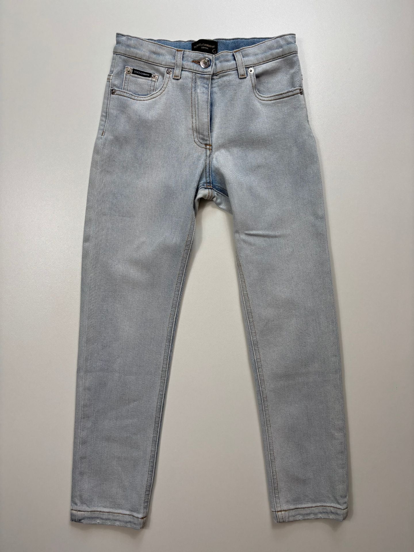 Jean Dolce & Gabbana enfant denim bleu clair délavé plaque logo – Taille 10 ans-2