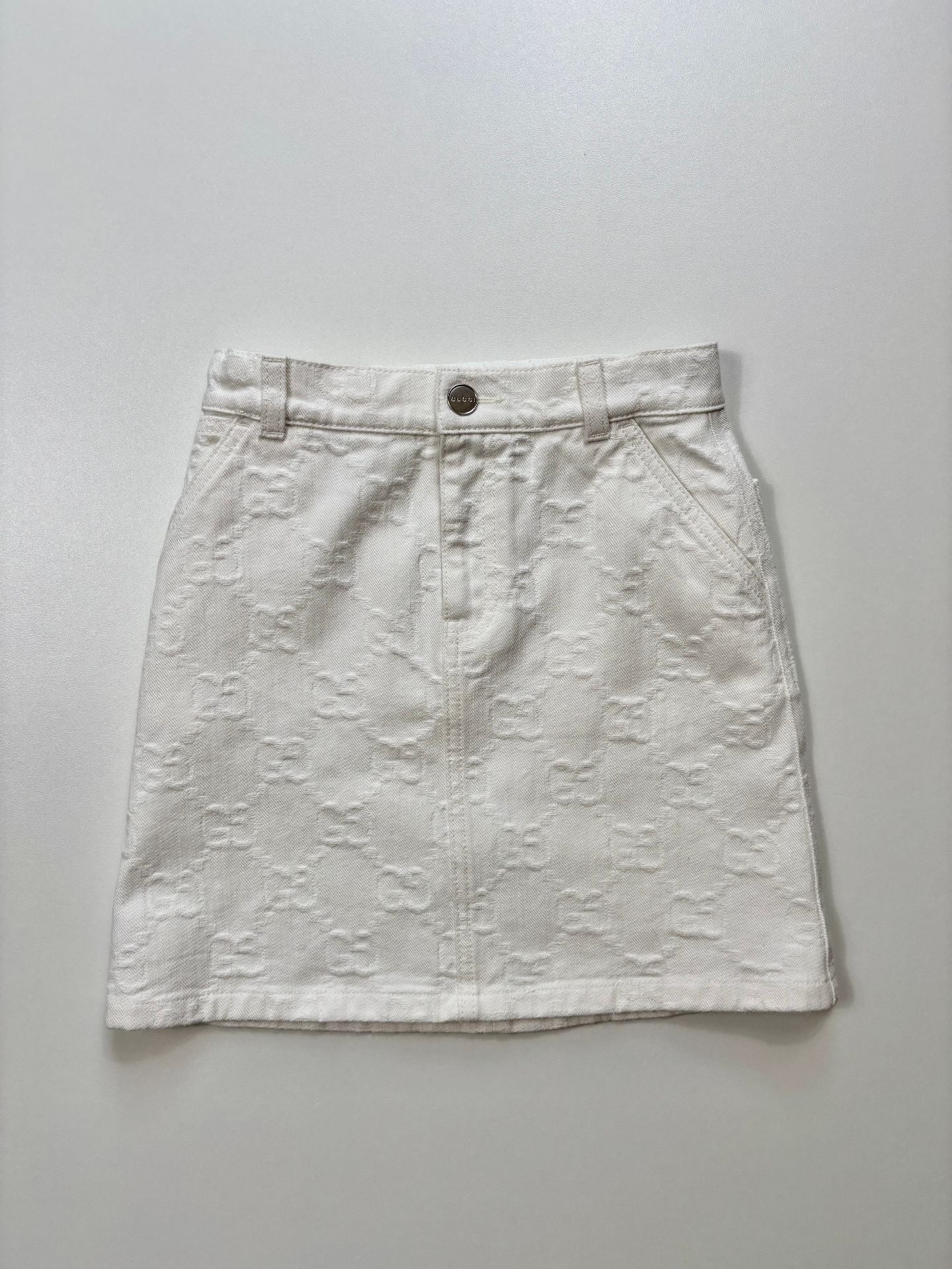 Jupe Gucci enfant denim blanc monogramme GG jacquard bande Web – Taille 10 ans-2