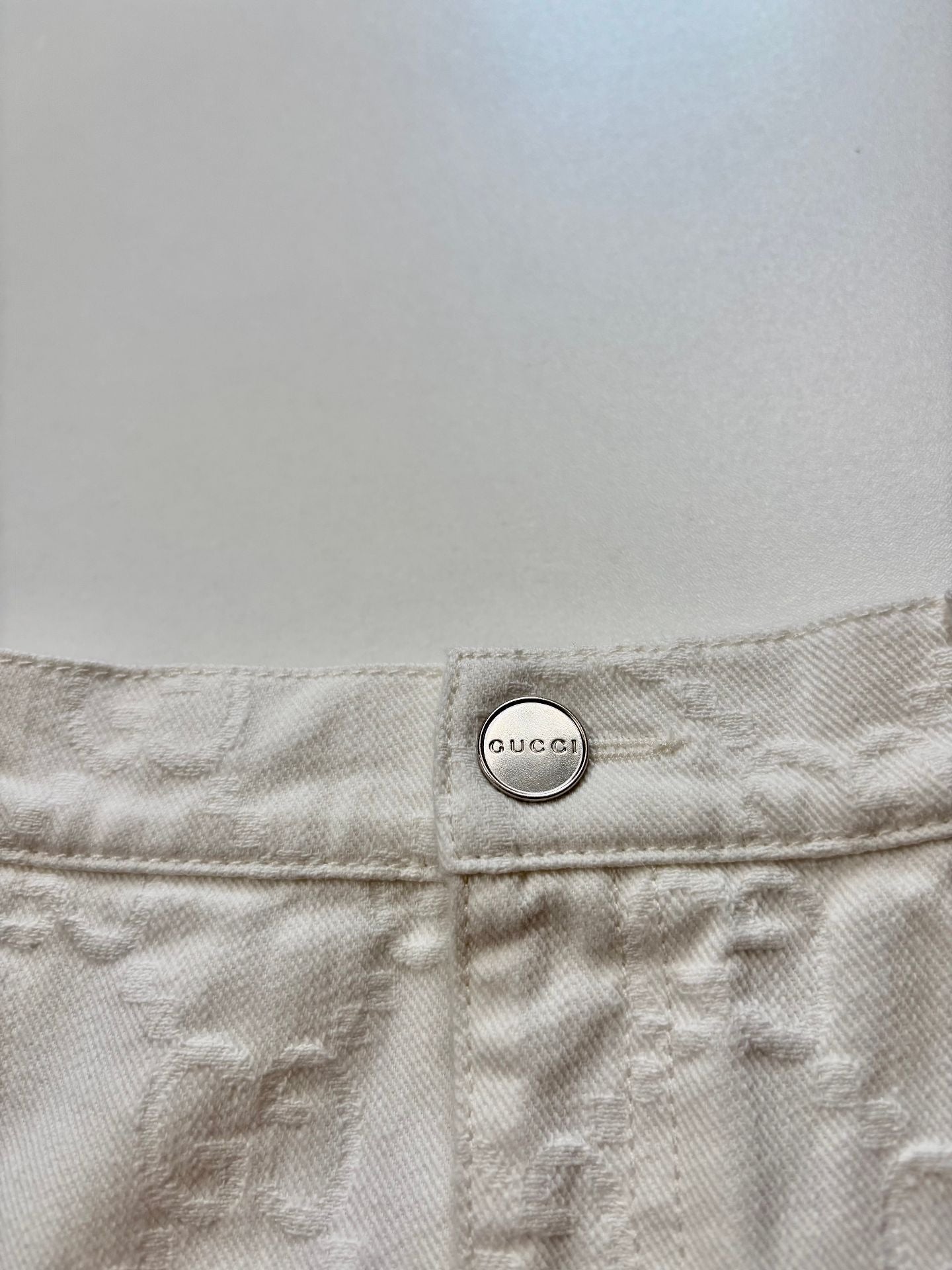 Jupe Gucci enfant denim blanc monogramme GG jacquard bande Web – Taille 10 ans-3