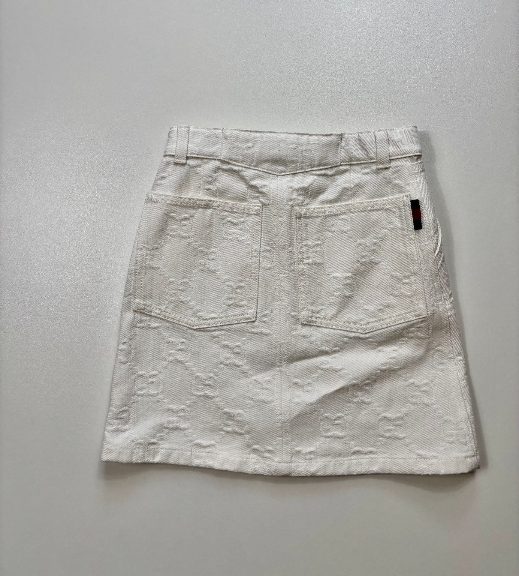 Jupe Gucci enfant denim blanc monogramme GG jacquard bande Web – Taille 10 ans-5