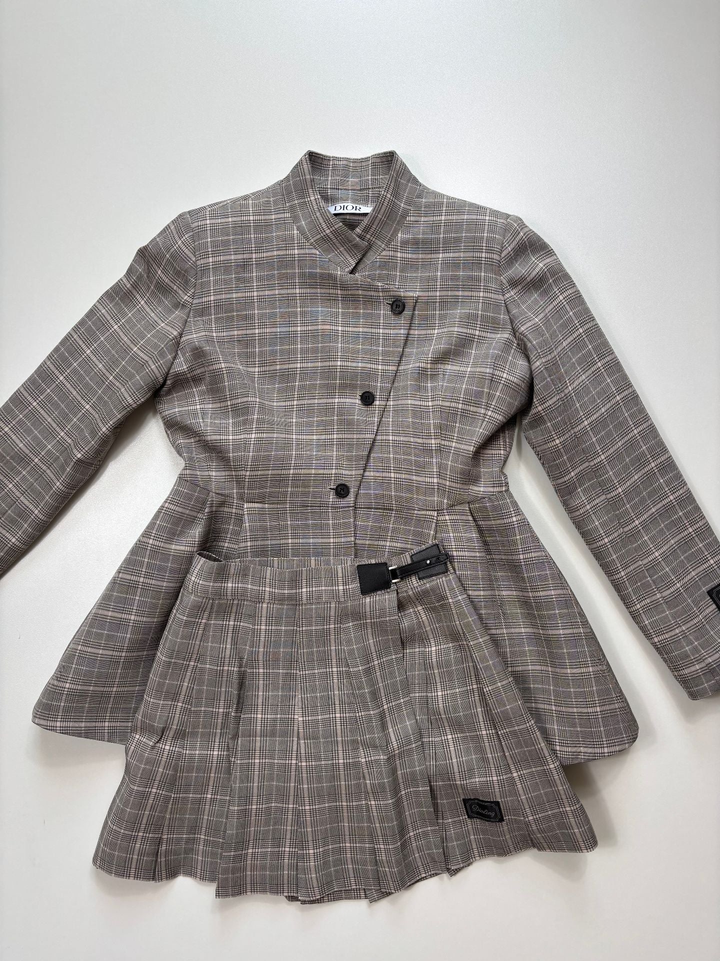 Ensemble Dior enfant veste + jupe plissée Prince de Galles gris – Taille 10 ans-2