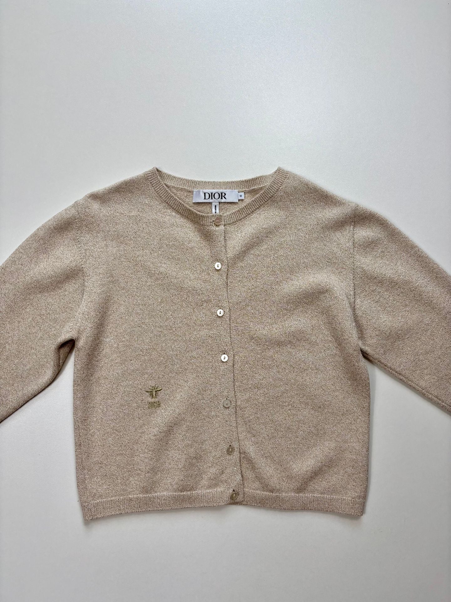 Cardigan Dior enfant coton doré abeille brodée boutons blancs – Taille 10 ans-2