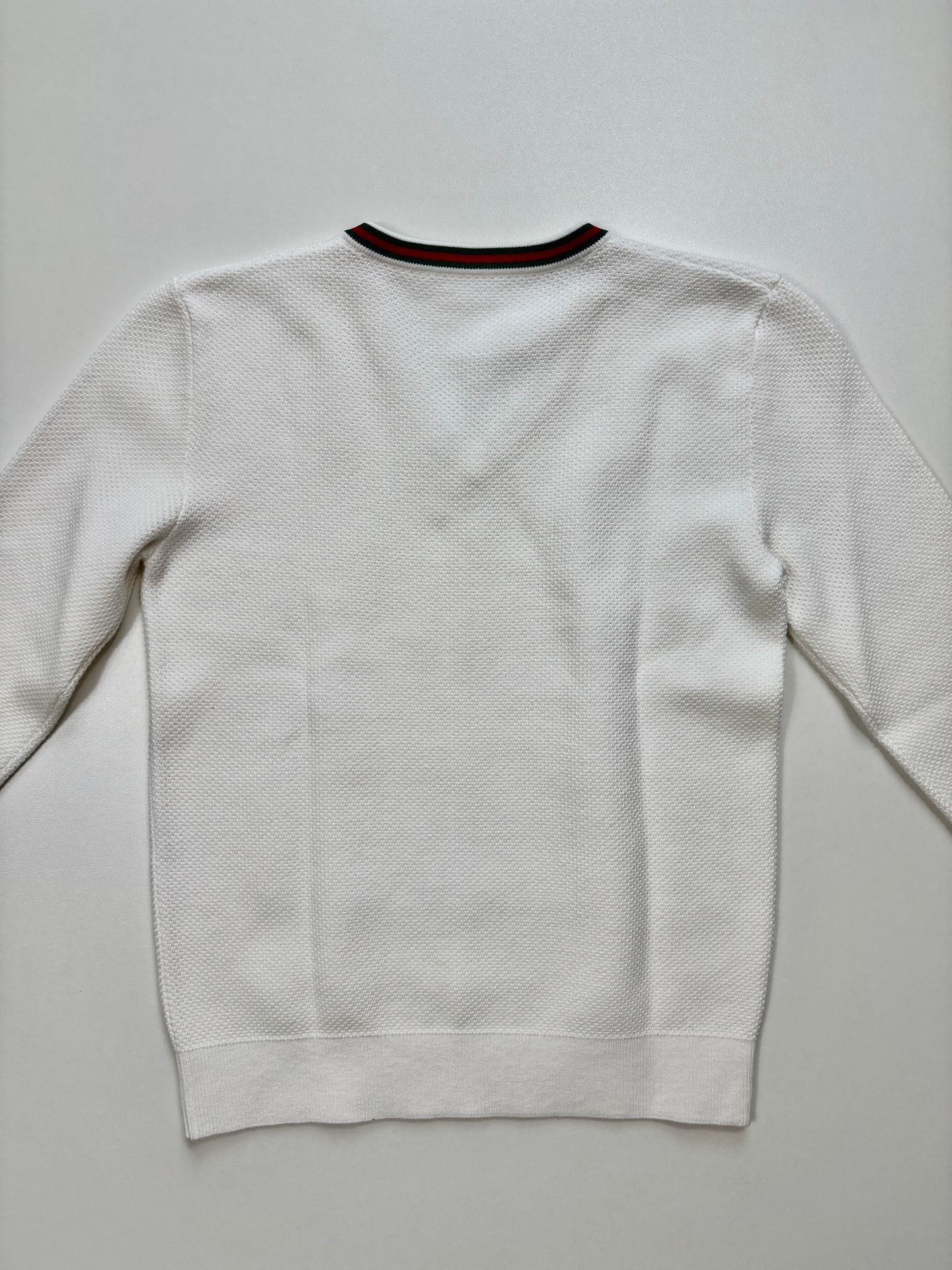 Pull Gucci garçon coton ivoire col V bande Web rouge et vert – Taille 10 ans-7