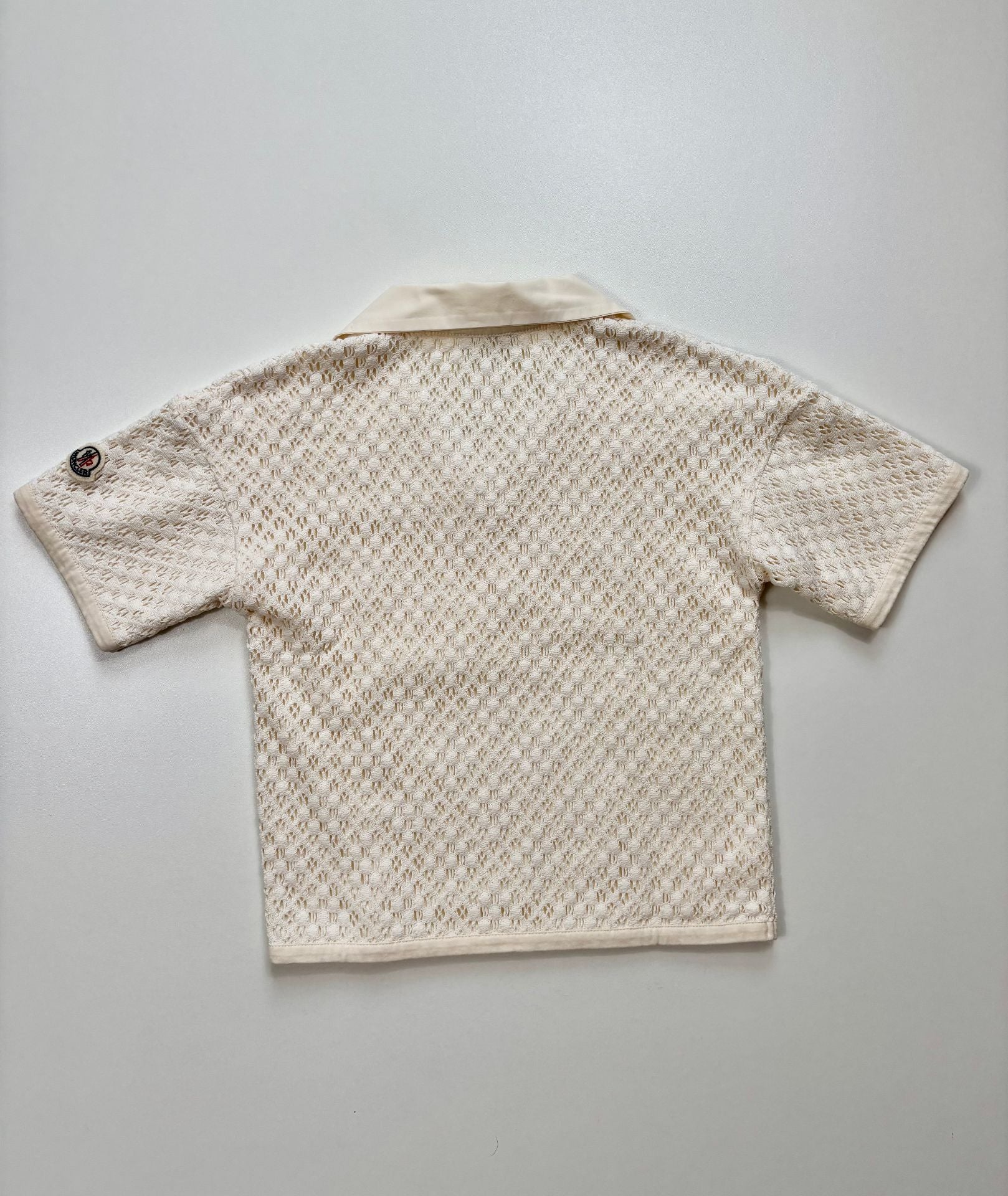 Polo Moncler enfant maille ajourée ivoire col tissé patch logo – Taille 10 ans-8