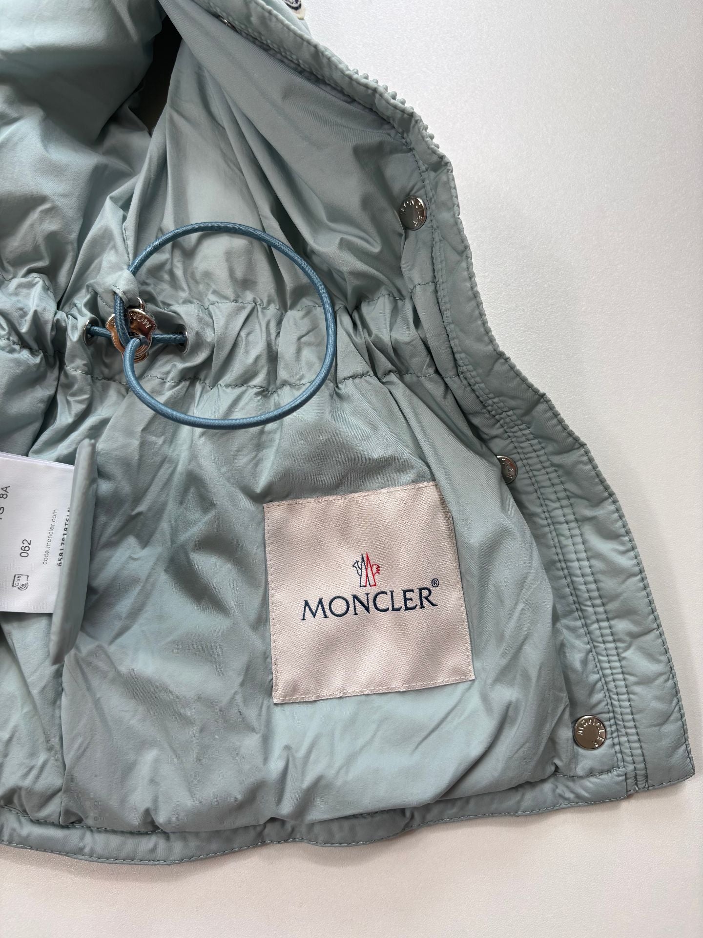 Doudoune sans manches Moncler bleu glacier patch logo – Taille 8 ans-8