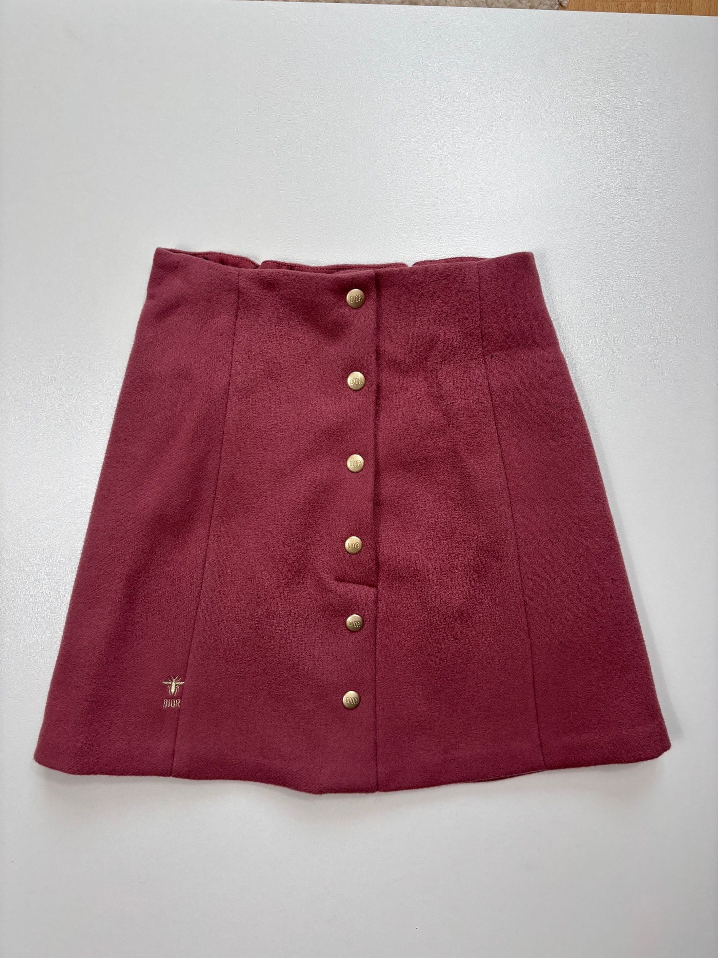 Ensemble Dior enfant caban croisé + jupe trapèze vieux rose – boutons dorés abeille – 12 ans-3