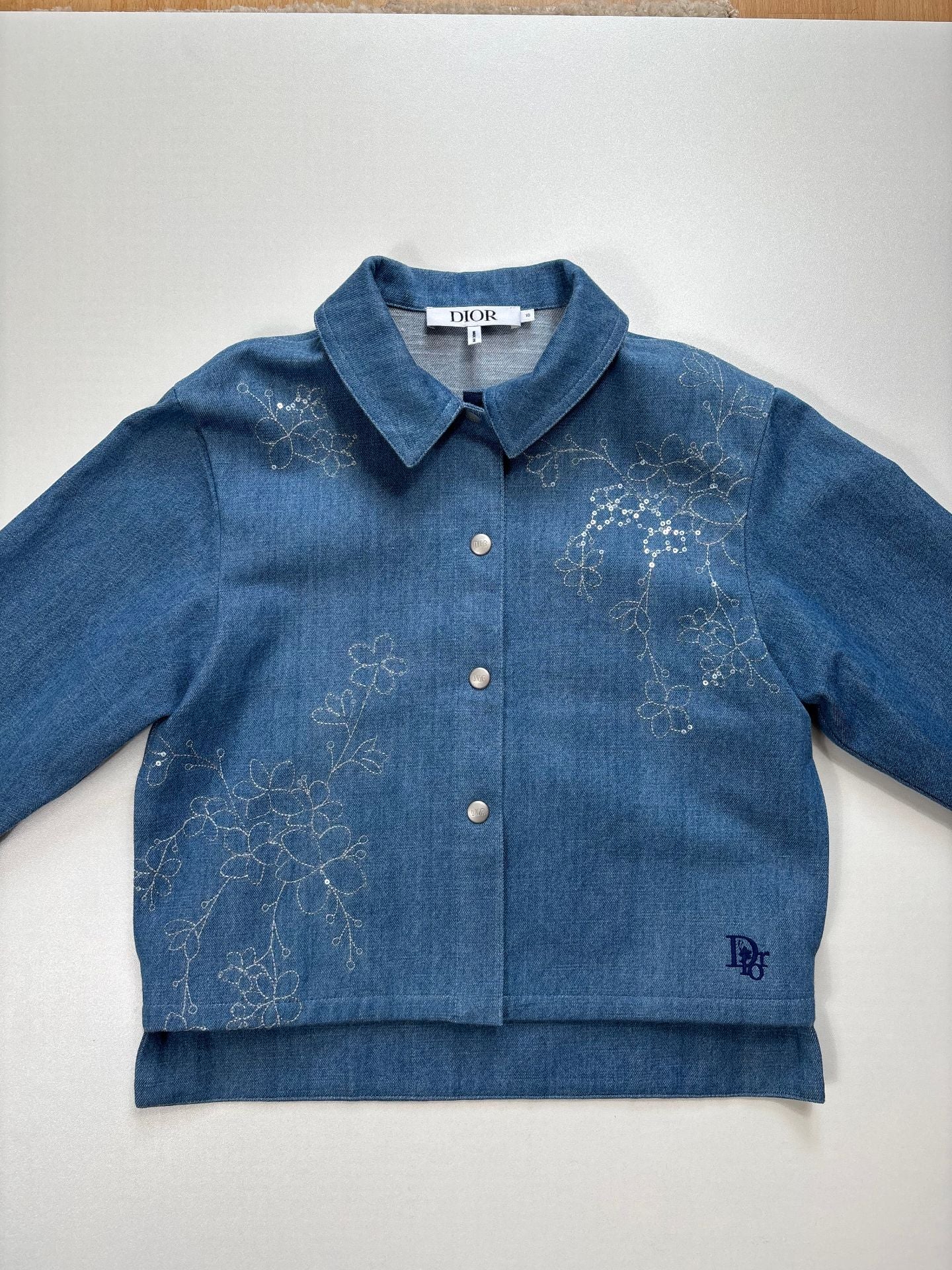 Ensemble jean Dior enfant broderies florales dorées – veste + pantalon – 10 ans-4